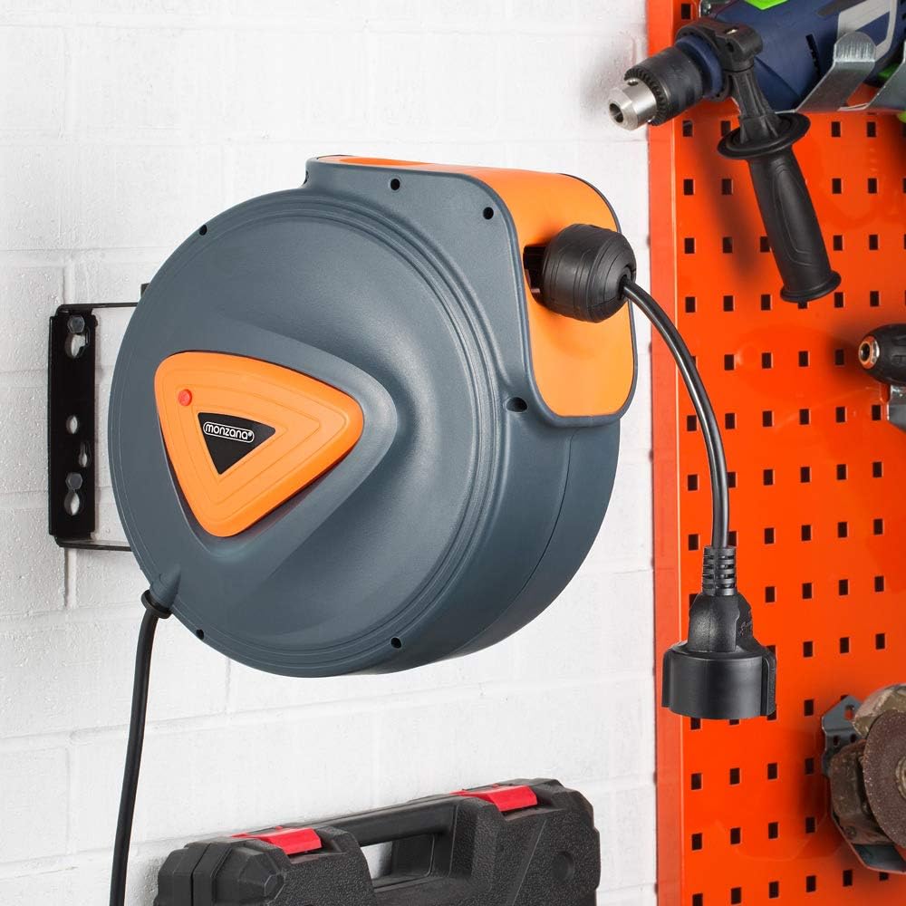 MONZANA® Automatik Kabeltrommel 20m +1,5m 180° drehbar Wandhalterung Selbstaufrollend automatischer Kabelaufroller Decken und Wandmontage Werkstatt — Ansicht 2
