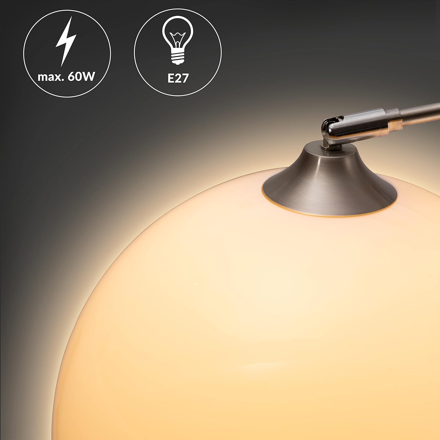 MONZANA® Bogenlampe Marmor 190-210 cm Höhenverstellbar Fußschalter Schwenkbar E27 Edelstahl 40W Wohnzimmer Schlafzimmer Stehlampe Standleuchte Weiß — Ansicht 6