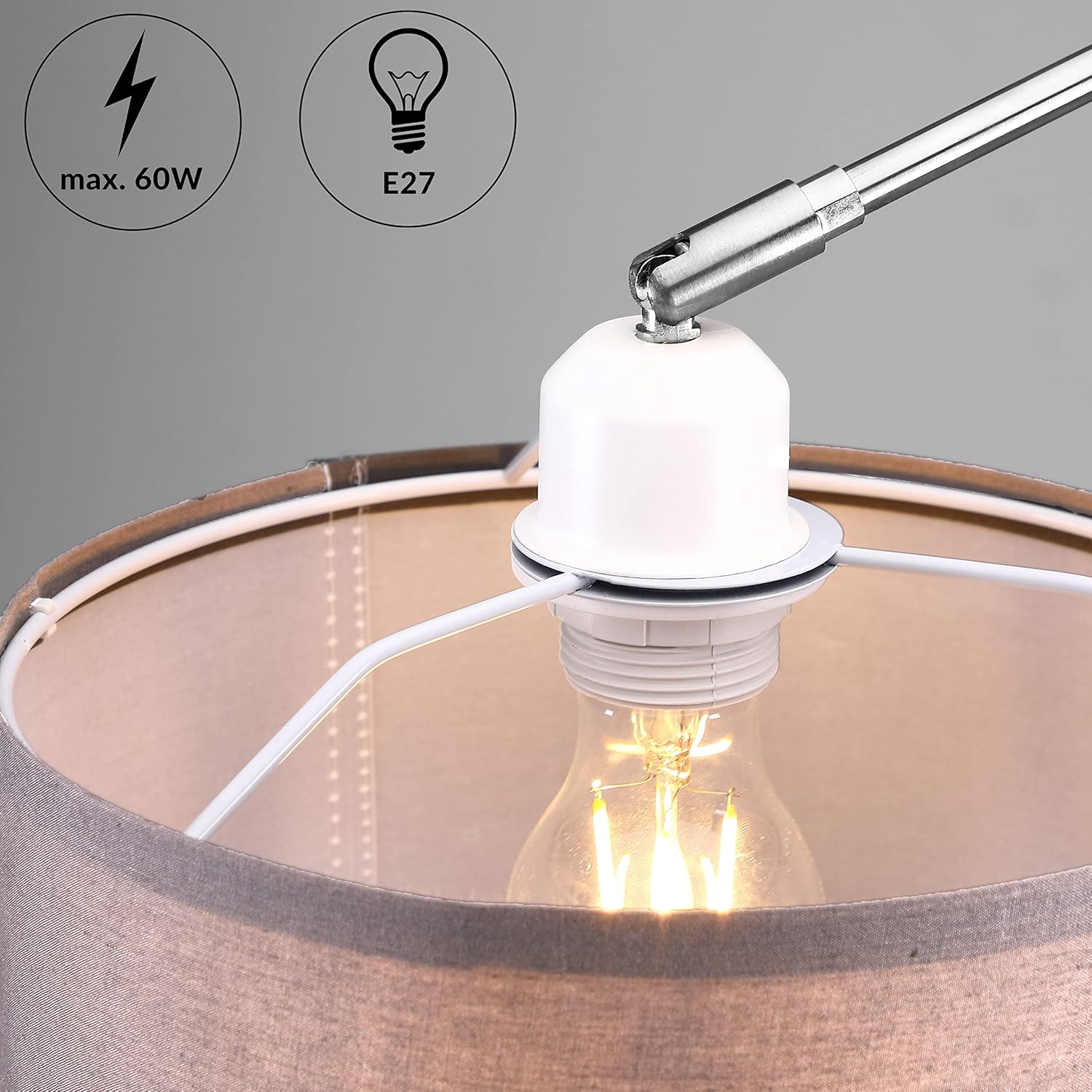 MONZANA® Bogenlampe Stoffschirm Marmorfuß 150-175 cm Höhenverstellbar Fußschalter Schwenkbar E27 Wohnzimmer Schlafzimmer Stehlampe Standleuchte Leinen — Ansicht 5