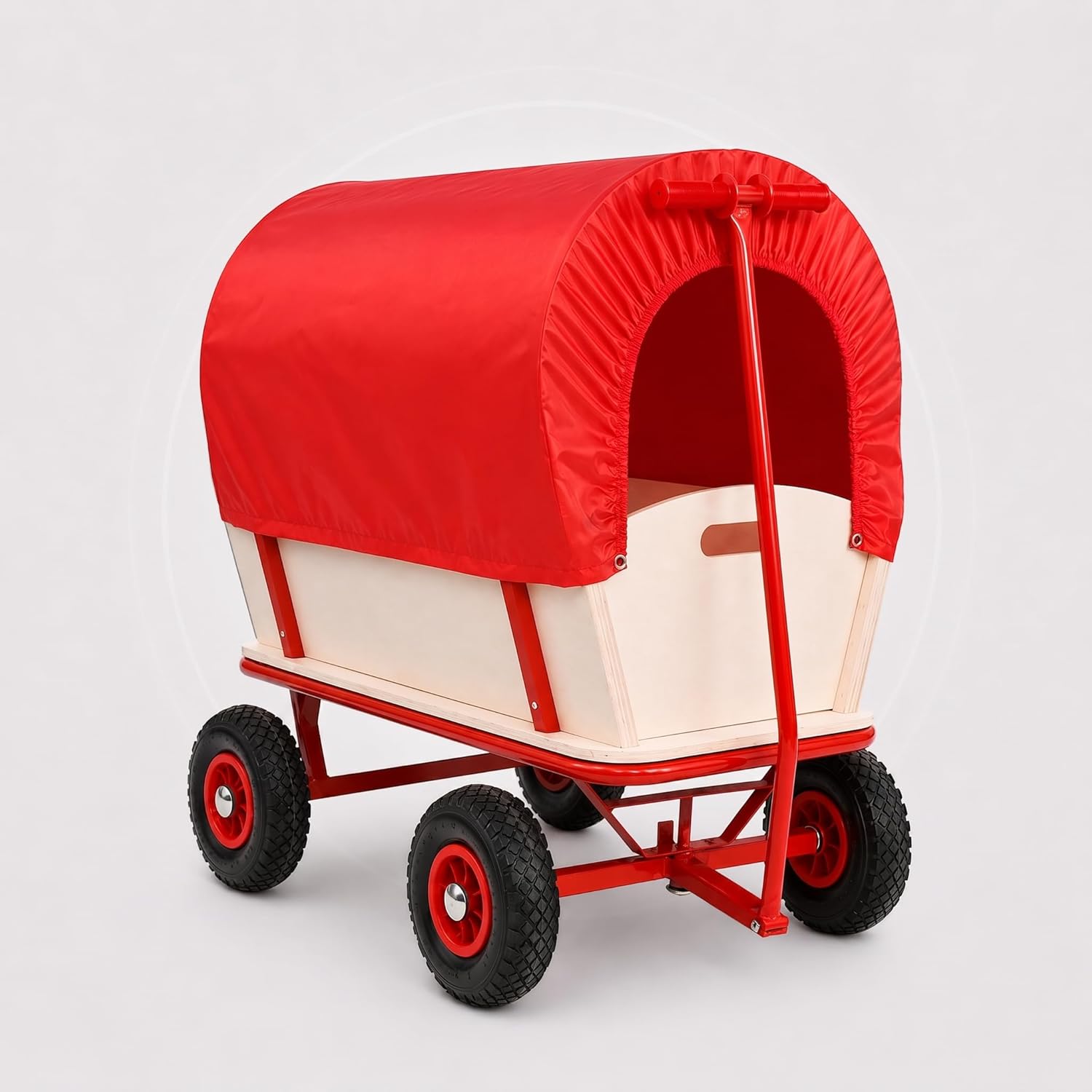 MONZANA® Bollerwagen Holz bis 180 kg mit Dach Luftreifen Stabil Robust Stahl Allround Handwagen Gartenwagen Strandwagen Leiterwagen Transportwagen Rot — Ansicht 6