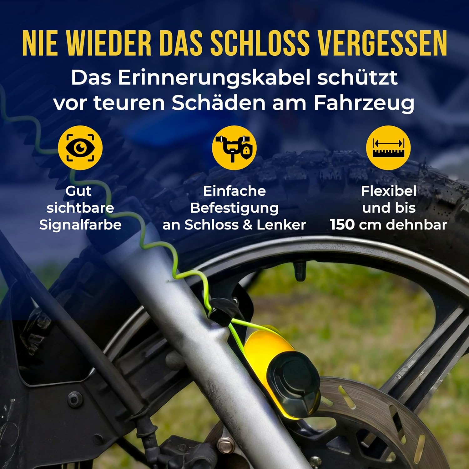 MONZANA® Bremsscheibenschloss Set mit Erinnerungskabel 3 Schlüssel mit LED Scheibenschloss Fahrradschloss Motorradschloss — Ansicht 6