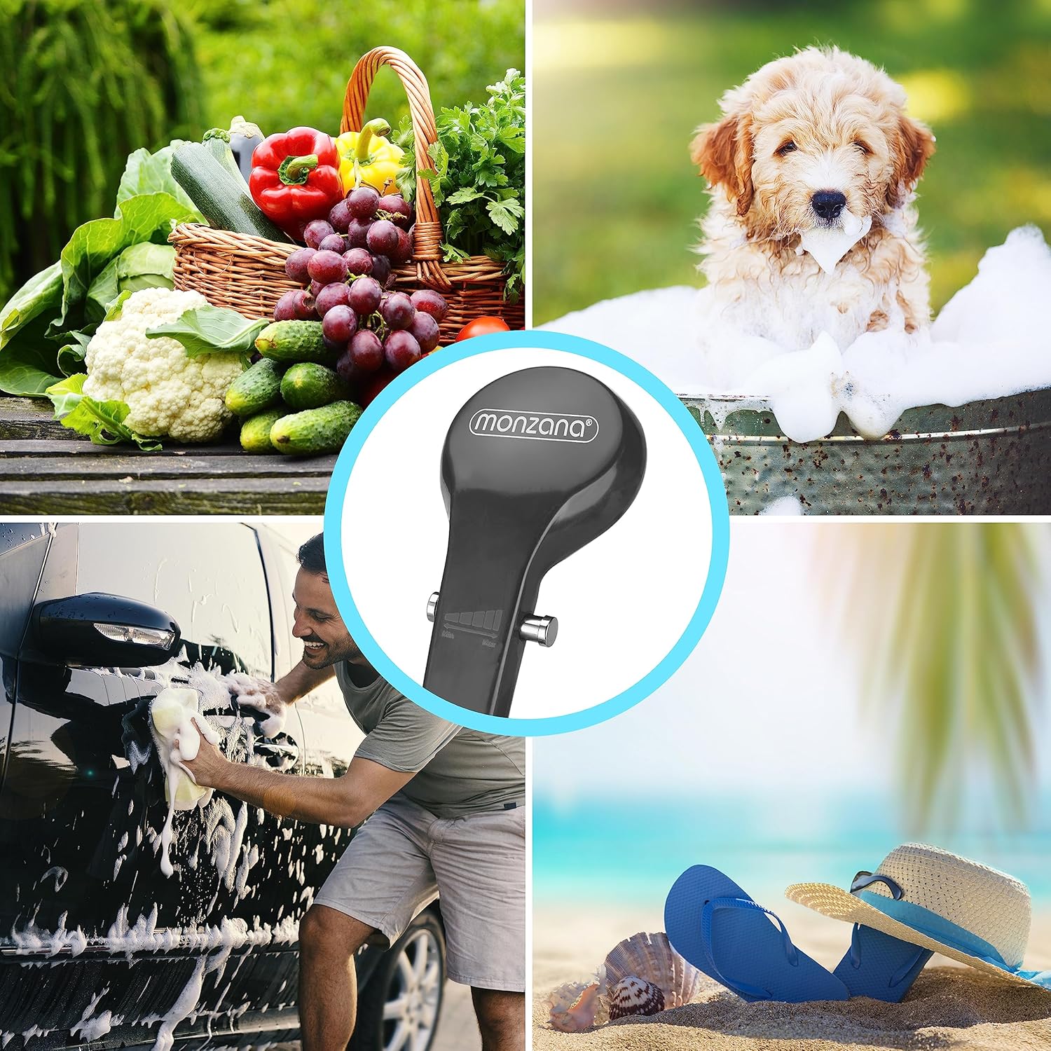 Monzana® Campingdusche tragbar mit Pumpe 12V KFZ-Adapter Aufbewahrungstasche 2m Schlauch 5m Stromkabel Auto Hundedusche Gartendusche Dusche — Ansicht 2