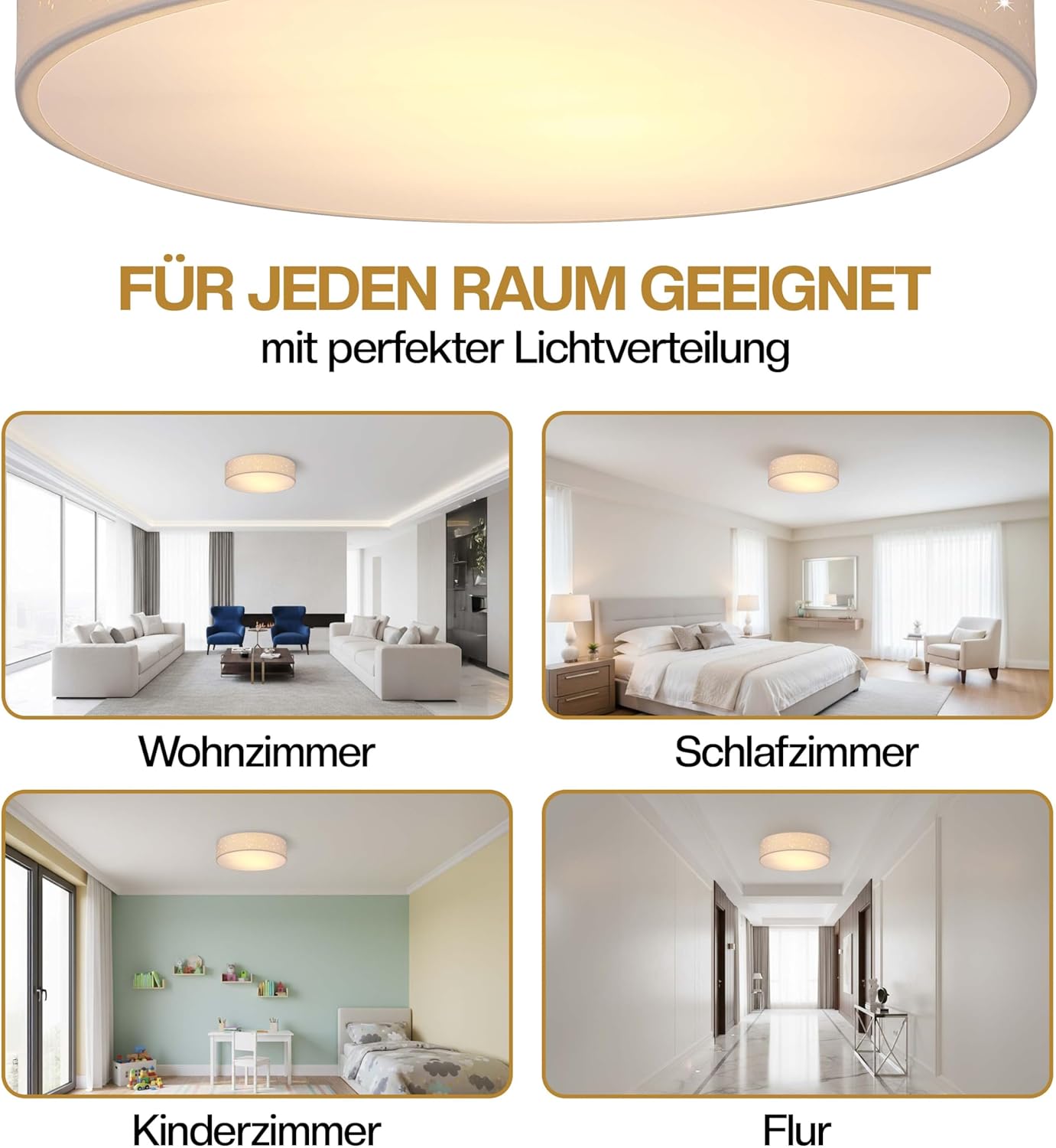 Monzana® Deckenlampe Sternenhimmel Wohnzimmer Schlafzimmer E27 Weiß Rund 38cm Stoffschirm 2-Flammig 40W Küche Lampe Deckenleuchte Stoffdeckenlampe — Ansicht 5