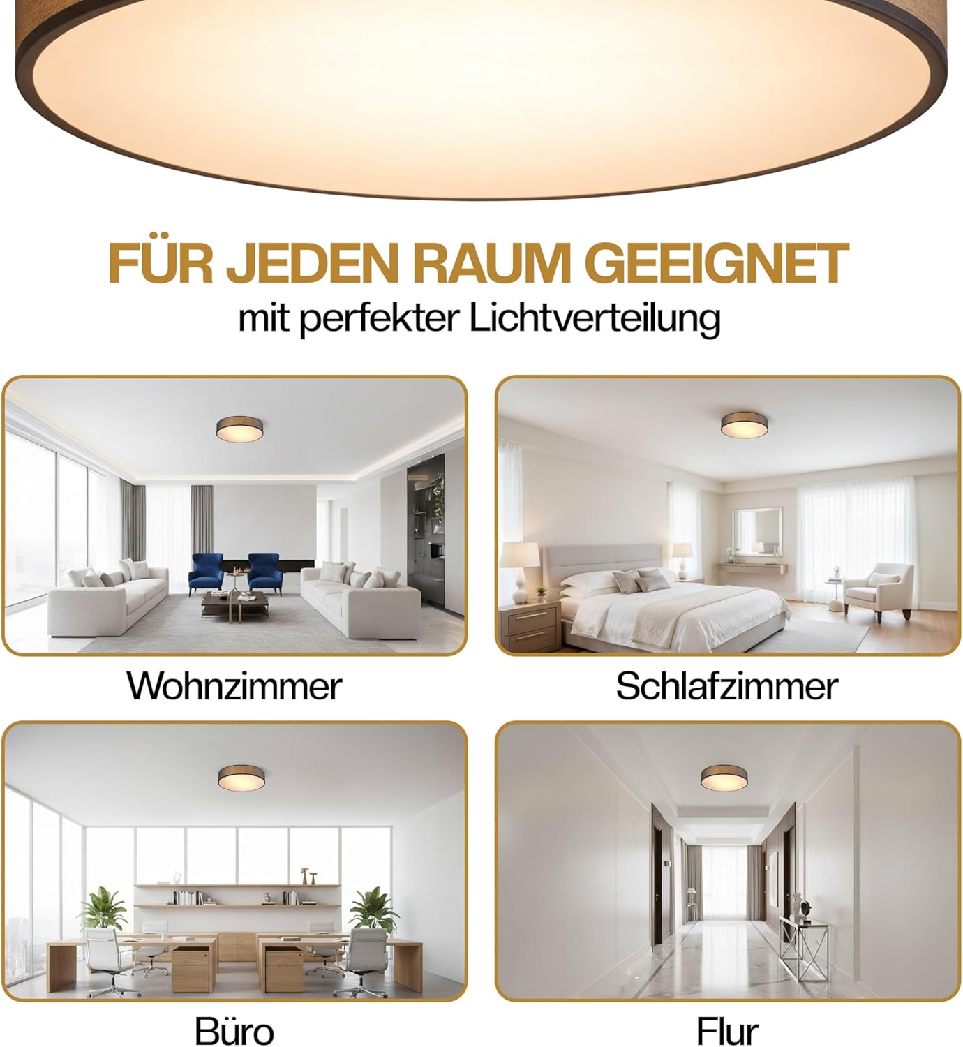 Monzana® Deckenlampe Stoff Wohnzimmer Schlafzimmer E27 Grau 30cm Rund 1-Flammig 40W Lampe Flur Küche Deckenstrahler Deckenleuchte Stoffdeckenlampe — Ansicht 5