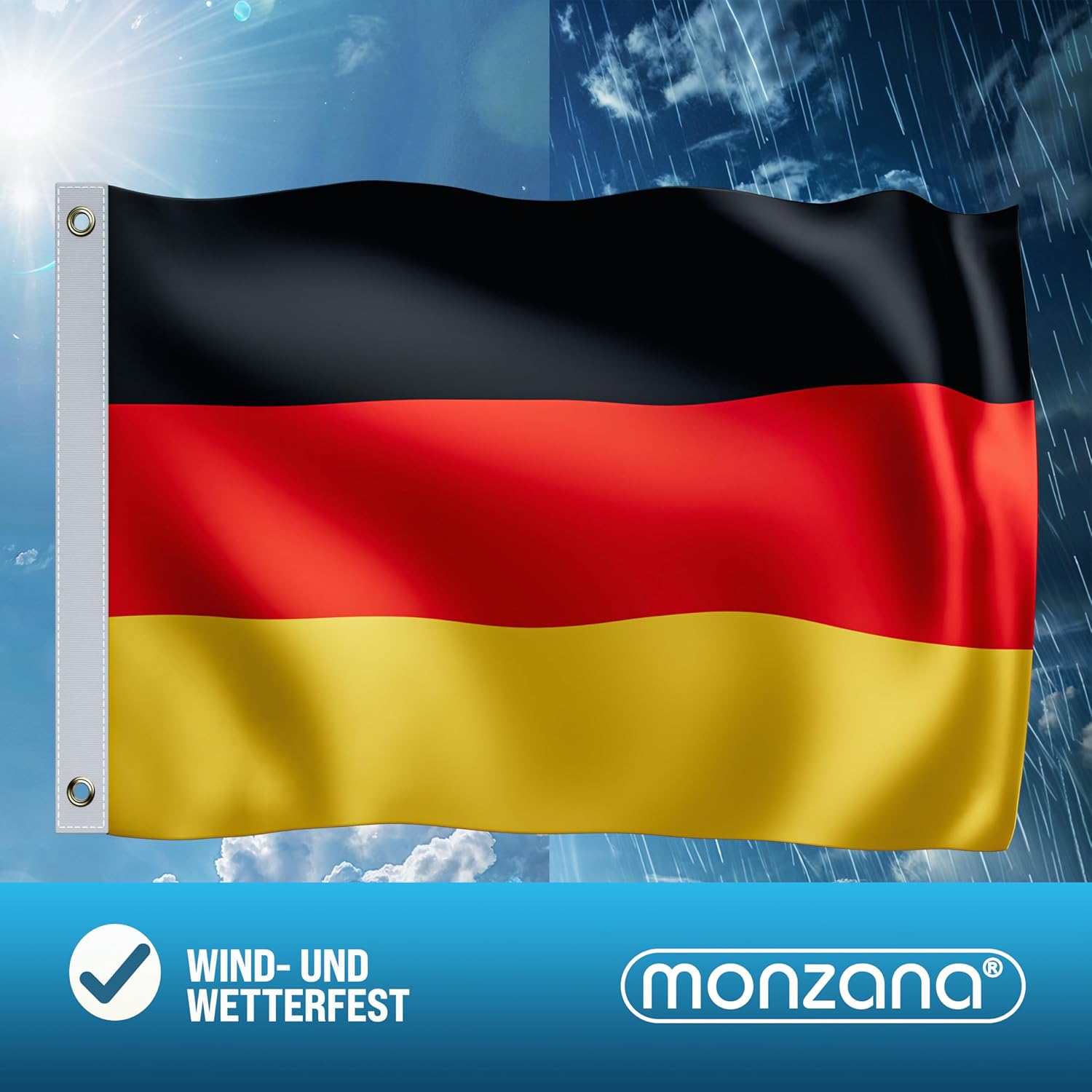MONZANA® Deutschland Flagge 150x90cm Deutschlandfahne Metallösen strapazierfähig Fahne 100% Polyester Garten Outdoor Indoor Länder doppelt umsäumte Kanten Pflegeleicht — Ansicht 4