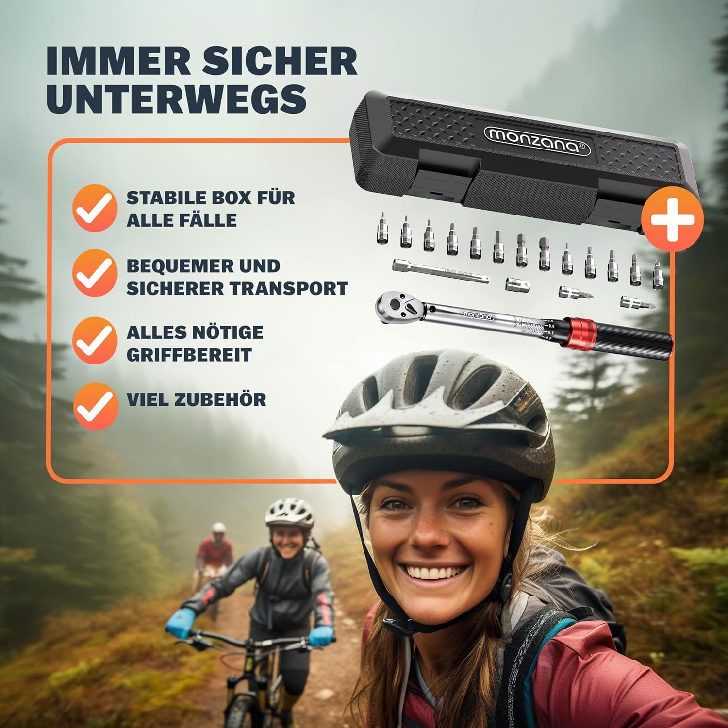 Monzana® Drehmomentschlüssel Fahrrad 18 tlg. Set 1/4 Zoll 1-25 NM ±3% CV-Stahl Verlängerung Transportbox Hochwertiges Bitset Werkzeug Motorrad — Ansicht 3