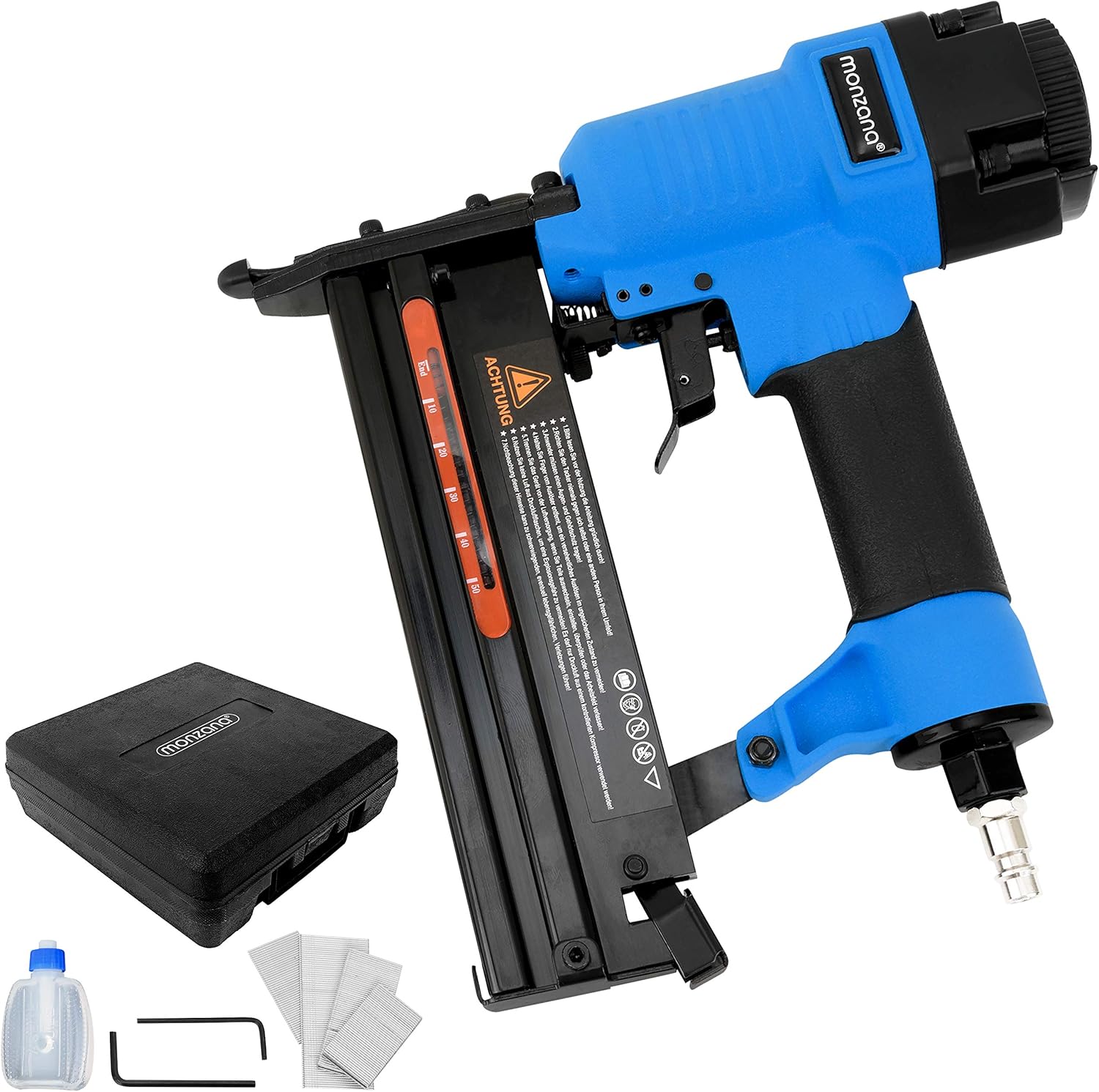 MONZANA® Druckluftschlauch Aufroller Automatisch 10m 1/4' Schlauchtrommel 12 bar 180° Schwenkbar inkl Drucklufttacker 2in1 Klammern Nägel Kompressor Set — Ansicht 2