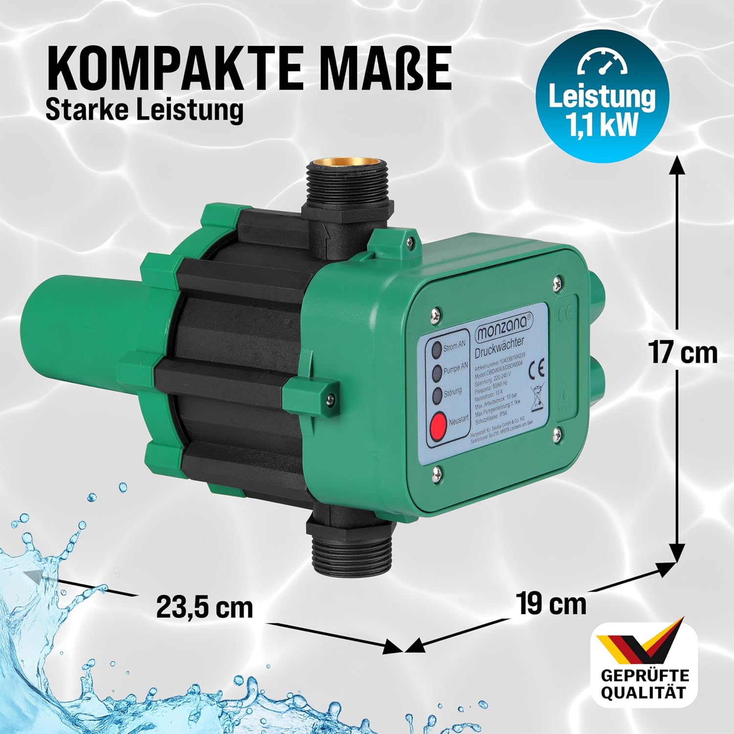 MONZANA® Druckschalter Wasserpumpe mit Kabel 10 Bar Trockenlaufschutz Pumpensteuerung Hauswasserwerk Druckwächter Gartenpumpe Drucktaster — Ansicht 4