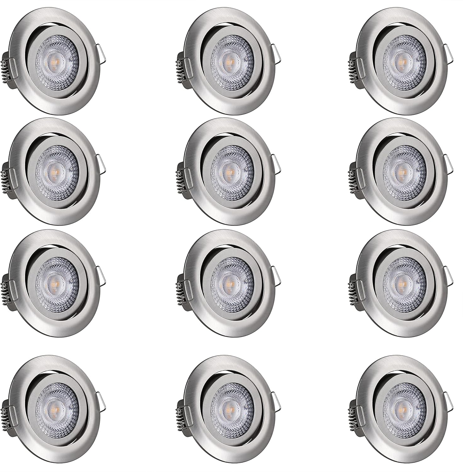 Monzana Einbaustrahler 12er Set LED Flach Dimmbar 68mm Schwenkbar Warmweiß Silber Rund 230V Spots Deckenspots Einbauleuchten Deckenstrahler Lampe