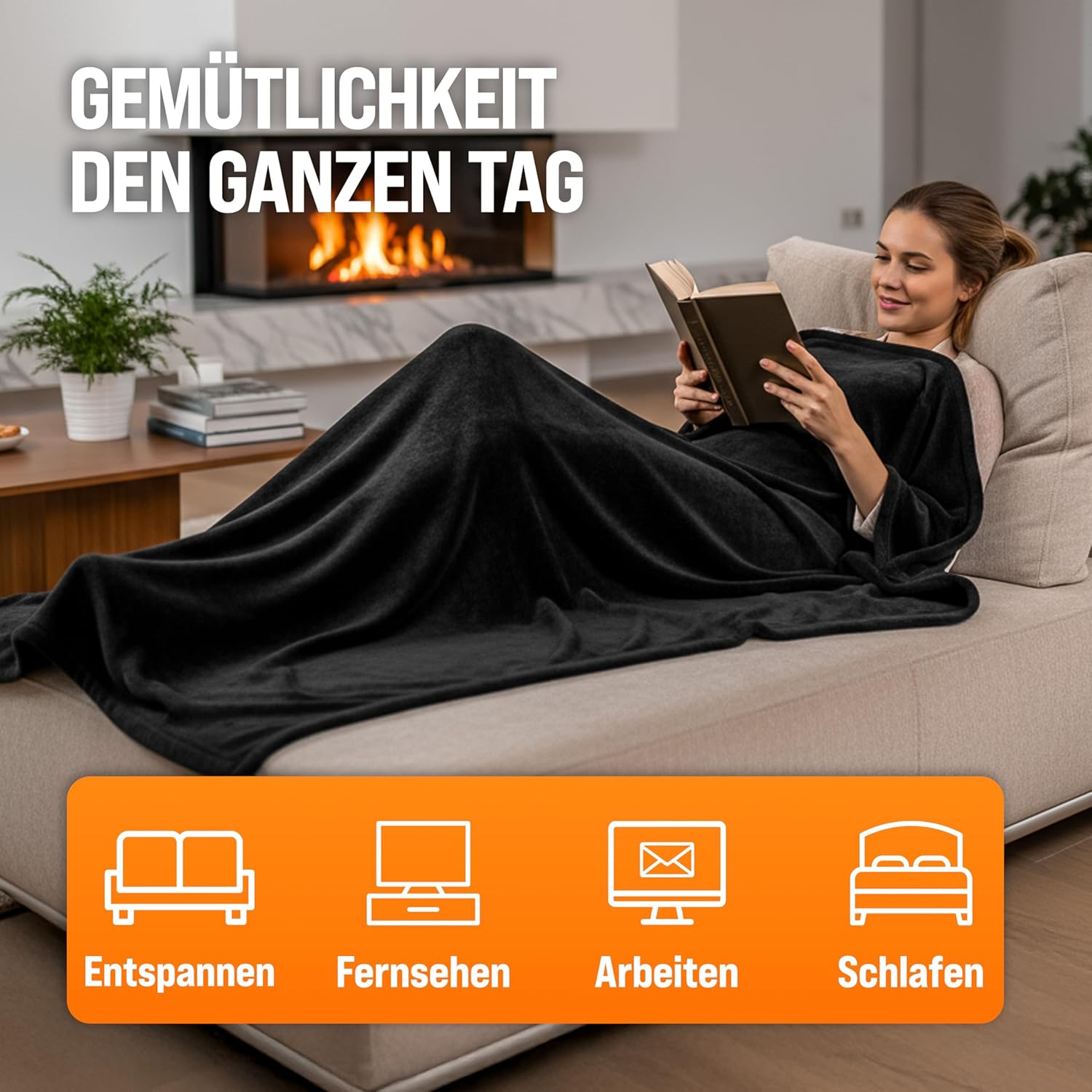 Monzana® Elektrische Heizdecke 180x130cm 120W 10 Heizstufen 10h Timer Abschaltautomatik Überhitzungsschutz waschbar Fleece Wärmedecke für Bett schwarz — Ansicht 5