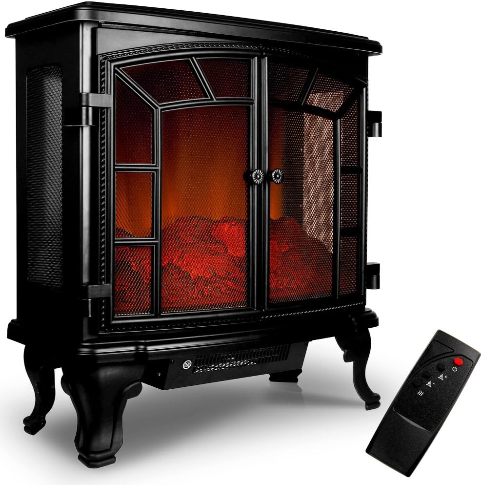 MONZANA® Elektrokamin LED Flammeneffekt 2000W Heizlüfter Elektrisch 2 Heizstufen Fernbedienung Heizung Timer Kamin Wohnzimmer Ofen 70x36x66cm Schwarz