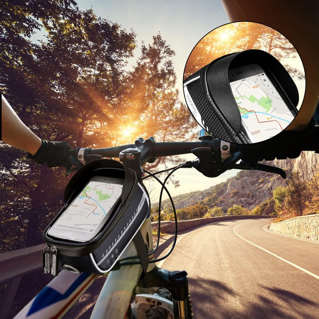 MONZANA® Fahrrad Rahmentasche Wasserdicht Reflektierend Abnehmbar Schwarz Grau TPU Touchscreen Handyhalterung bis 6,8 Zoll Rahmen Handy Lenker Tasche — Ansicht 3