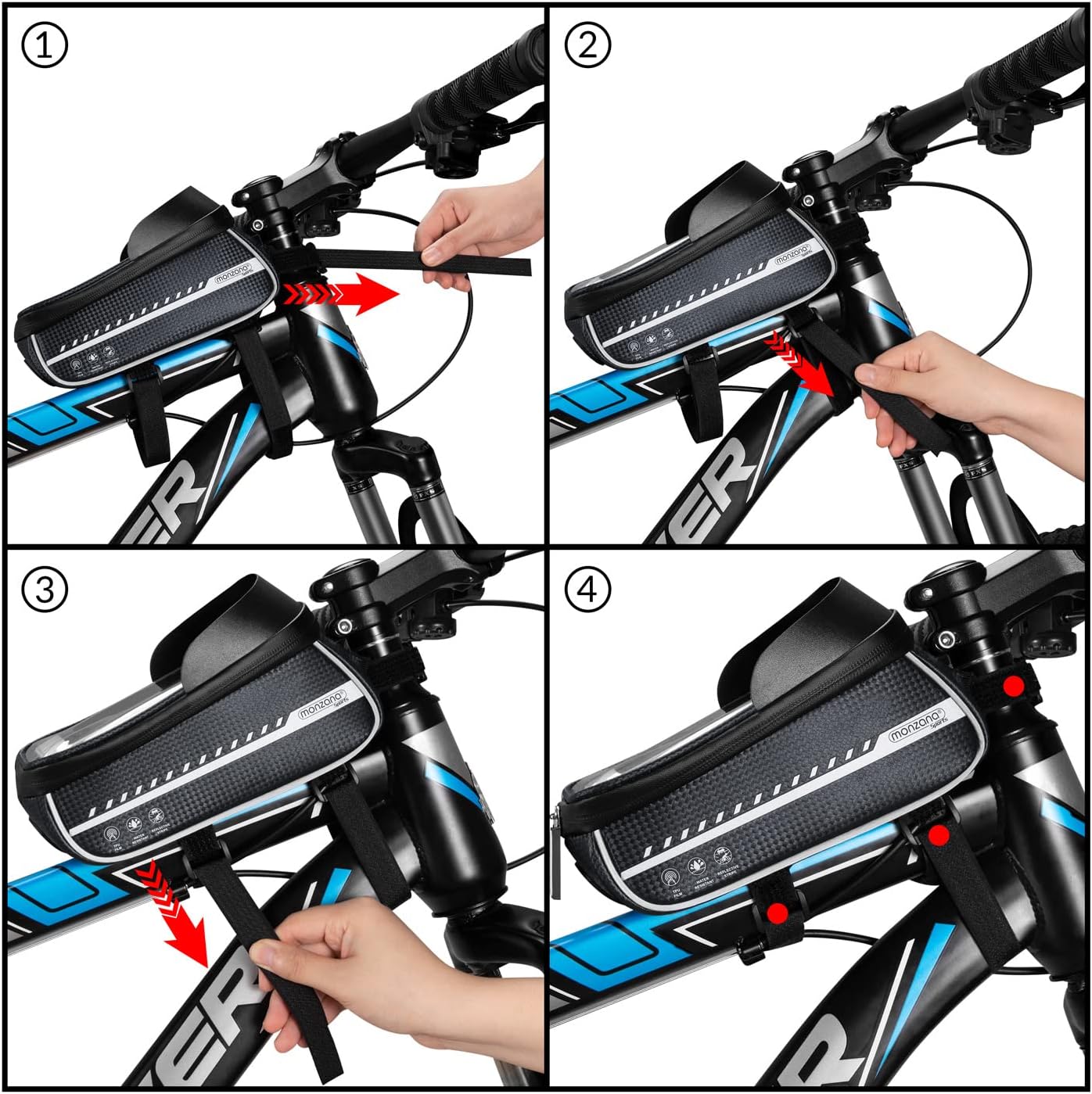 MONZANA® Fahrrad Rahmentasche Wasserdicht Reflektierend Abnehmbar Schwarz Grau TPU Touchscreen Handyhalterung bis 6,8 Zoll Rahmen Handy Lenker Tasche — Ansicht 4