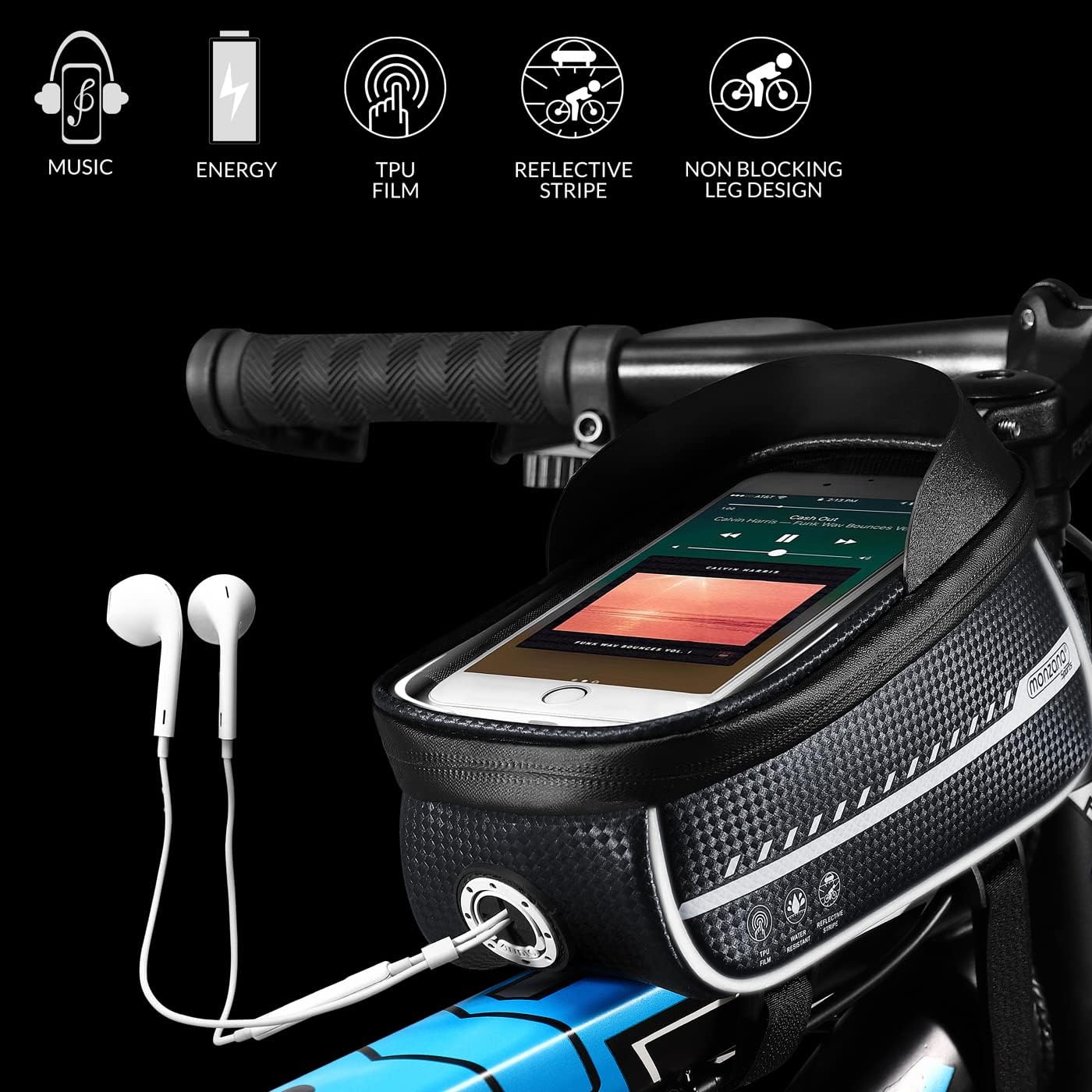 MONZANA® Fahrrad Rahmentasche Wasserdicht Reflektierend Abnehmbar Schwarz Grau TPU Touchscreen Handyhalterung bis 6,8 Zoll Rahmen Handy Lenker Tasche — Ansicht 5