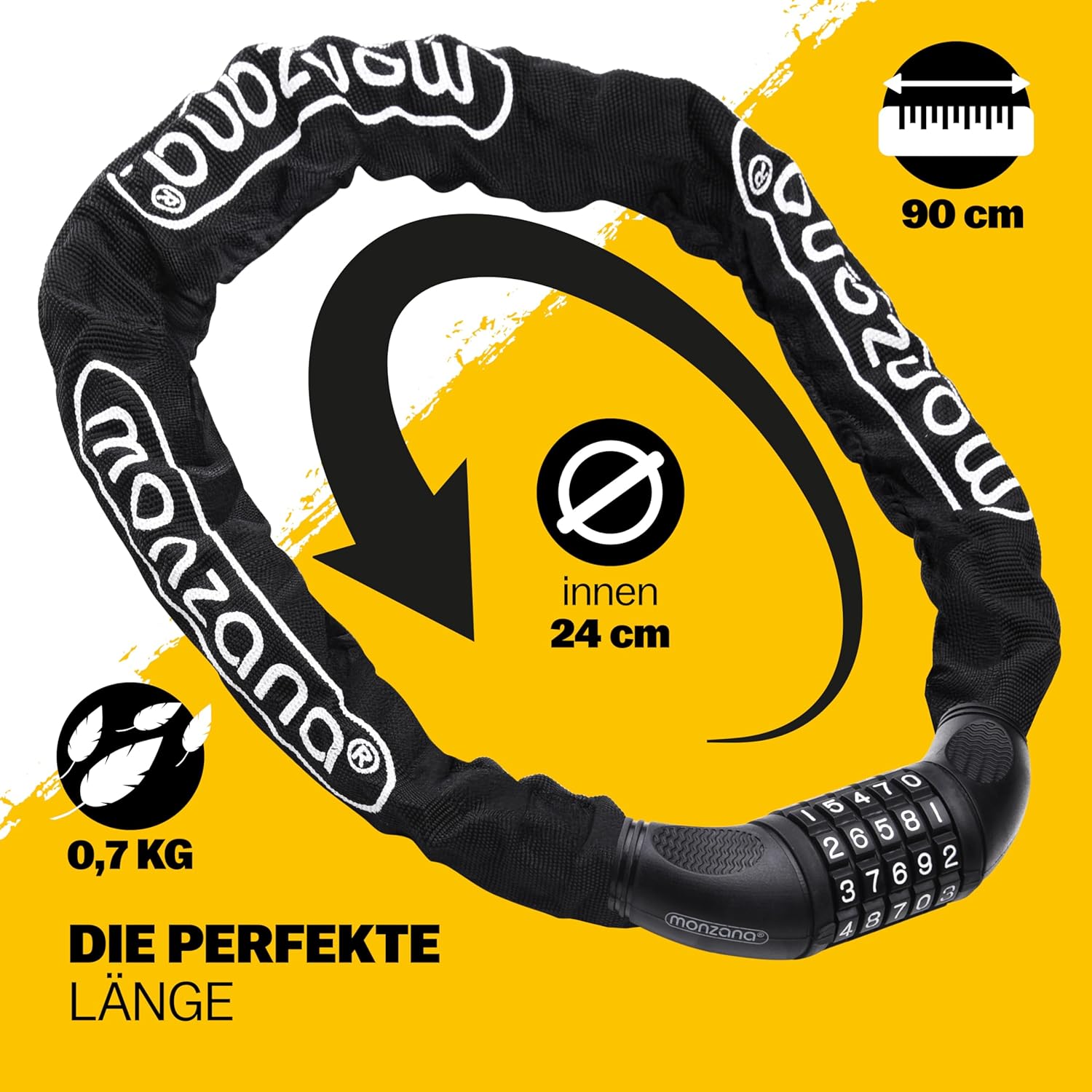 MONZANA® Fahrradschloss 90cm Zahlencode 6mm Stahlkettenglieder 5-stelliges Motorrad Fahrrad Zahlenschloss Kettenschloss — Ansicht 3