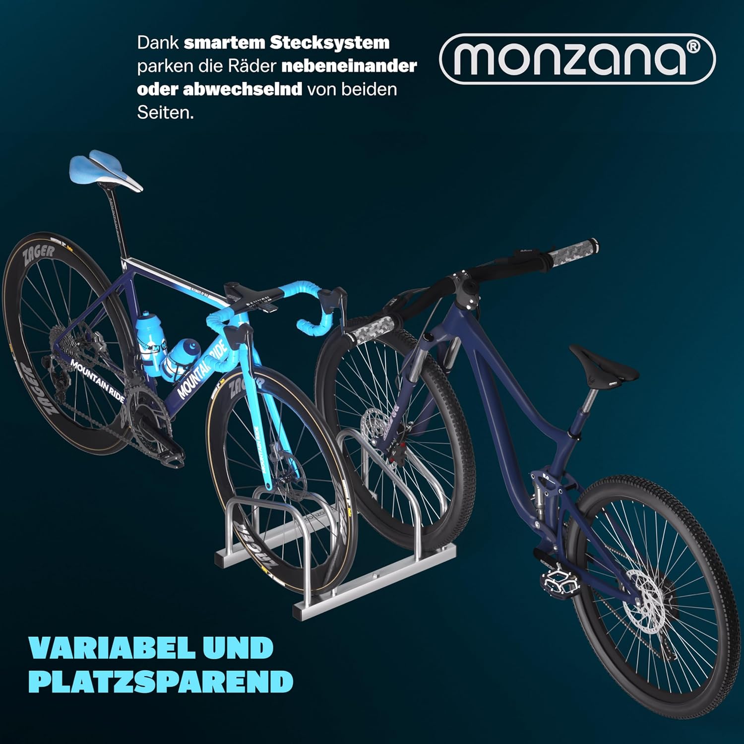MONZANA® Fahrradständer für 5 Fahrräder 37cm Radabstand 30-65mm Reifenbreite rostfreier Stahl selbstsichernde Schrauben Boden oder Wandmontage Mehrfachständer Fahrradhalter Aufstellständer Radständer — Ansicht 5