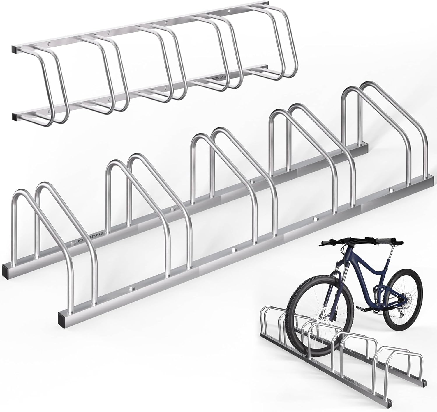 MONZANA® Fahrradständer für 5 Fahrräder 37cm Radabstand 30-65mm Reifenbreite rostfreier Stahl selbstsichernde Schrauben Boden oder Wandmontage Mehrfachständer Fahrradhalter Aufstellständer Radständer