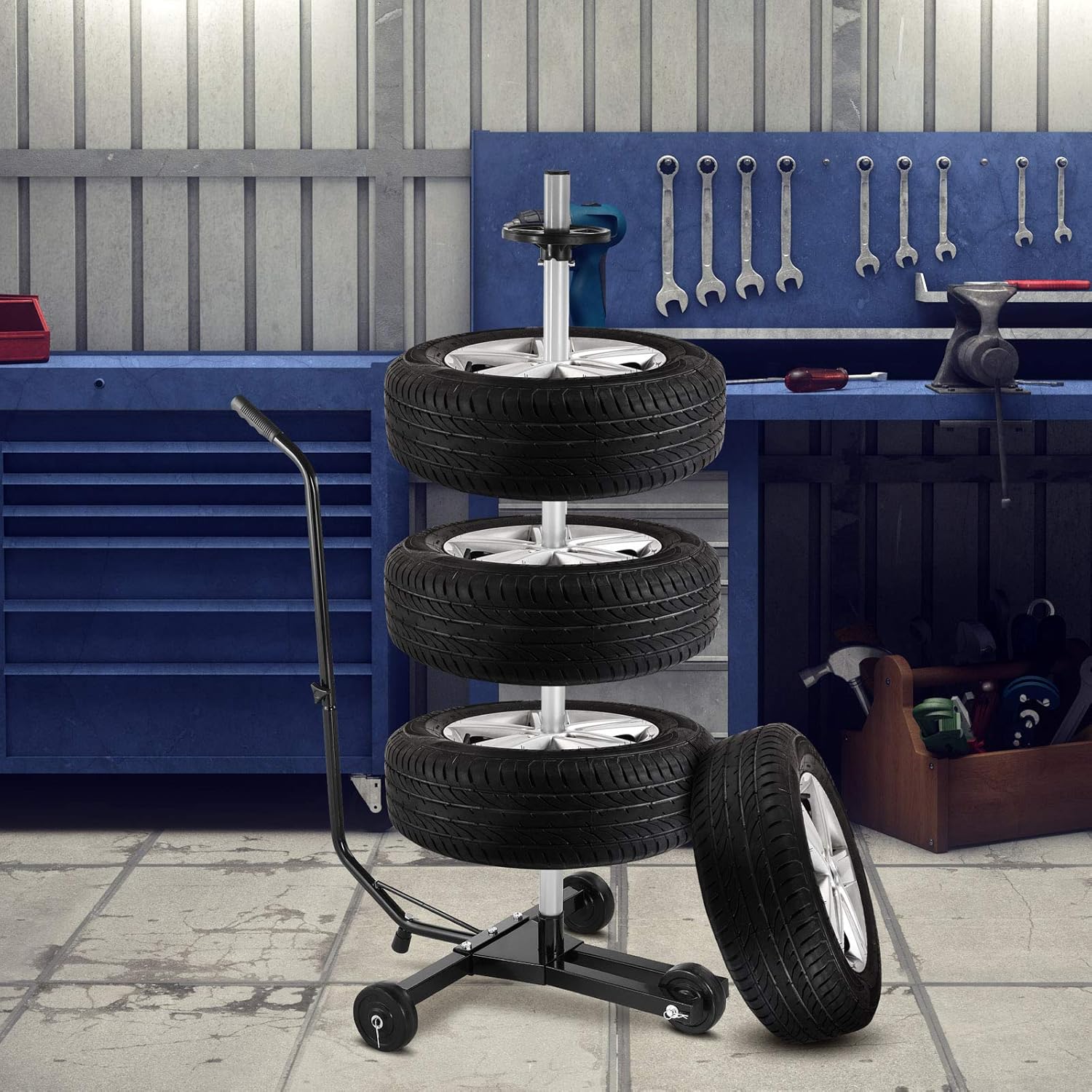 Monzana® Felgenbaum Fahrbar Reifenständer mit Schutzhülle Reifenmarkierer für 4 Autoreifen 225mm Reifenbaum 100kg Belastbar Felgenständer Aufbewahrung — Ansicht 2