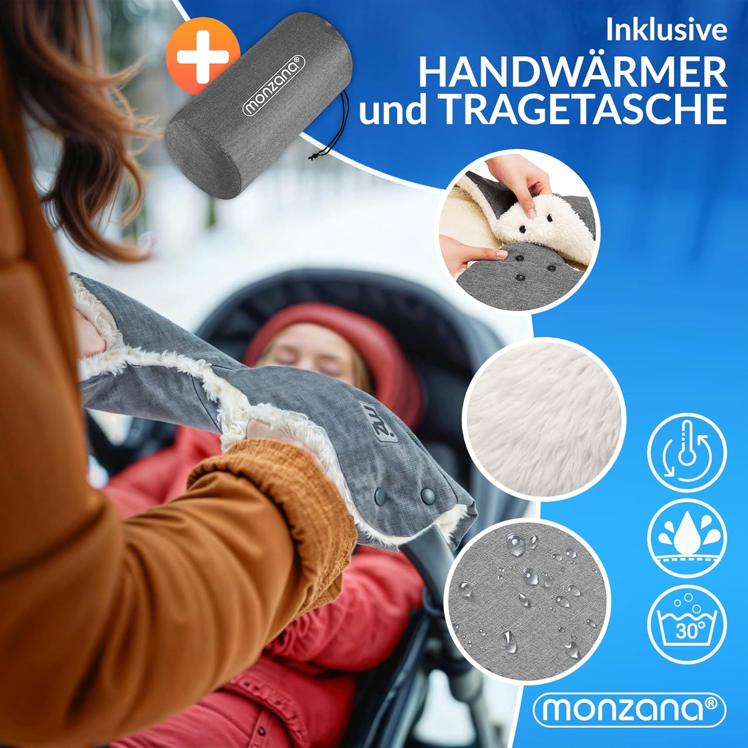 MONZANA® Fußsack für Kinderwagen Baby Winter mit Handwärmer Reflektoren Reißverschluss Buggy Waschbar Babyschale Schlafsack Kuschelig Dunkelgrün — Ansicht 4