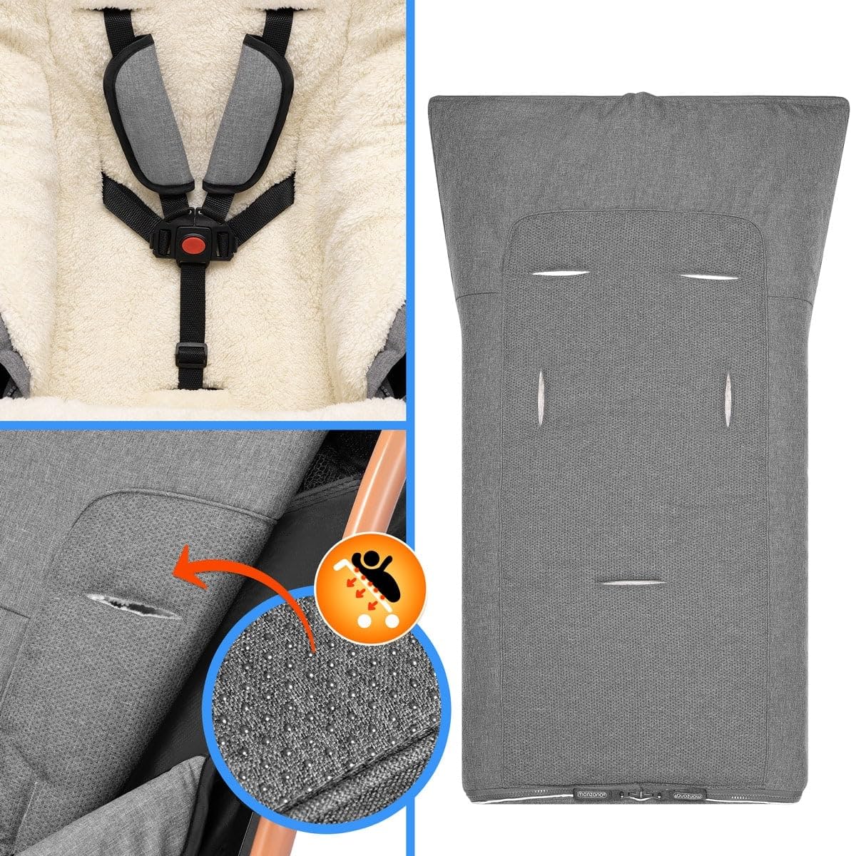 MONZANA® Fußsack für Kinderwagen Baby Winter mit Handwärmer Reflektoren Reißverschluss Buggy Waschbar Babyschale Schlafsack Kuschelig Dunkelgrün — Ansicht 6