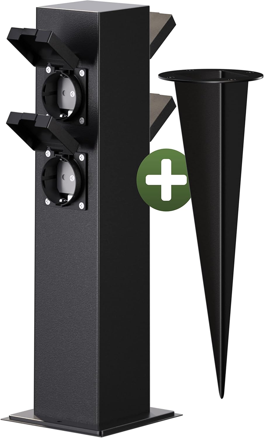 MONZANA® Gartensteckdose 4fach IP44 Metallspieß Garten Außensteckdose Steckdosensäule Mehrfachsteckdose Steckdosenverteiler Outdoor Edelstahl Schwarz