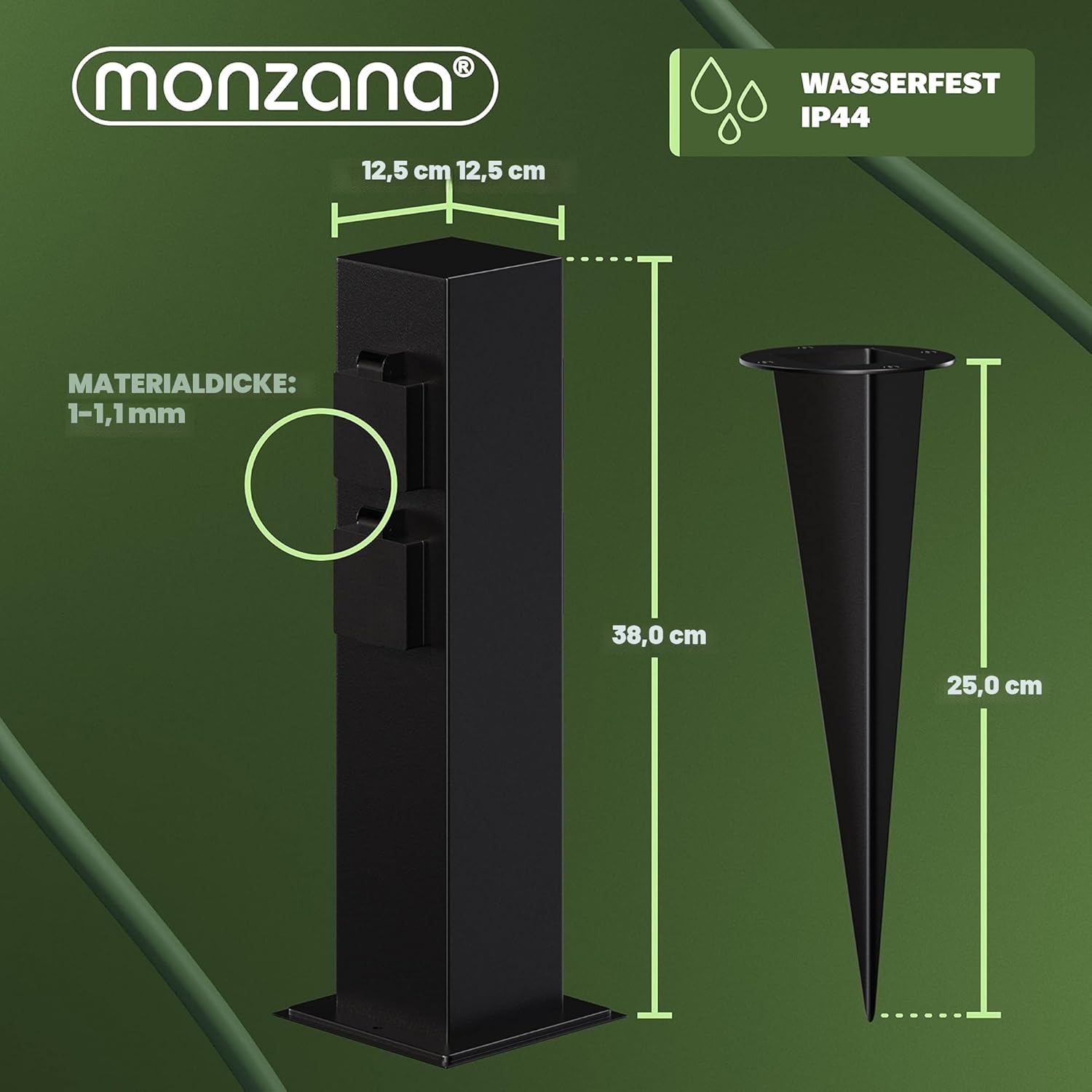 MONZANA® Gartensteckdose 4fach IP44 Metallspieß Garten Außensteckdose Steckdosensäule Mehrfachsteckdose Steckdosenverteiler Outdoor Edelstahl Schwarz — Ansicht 6