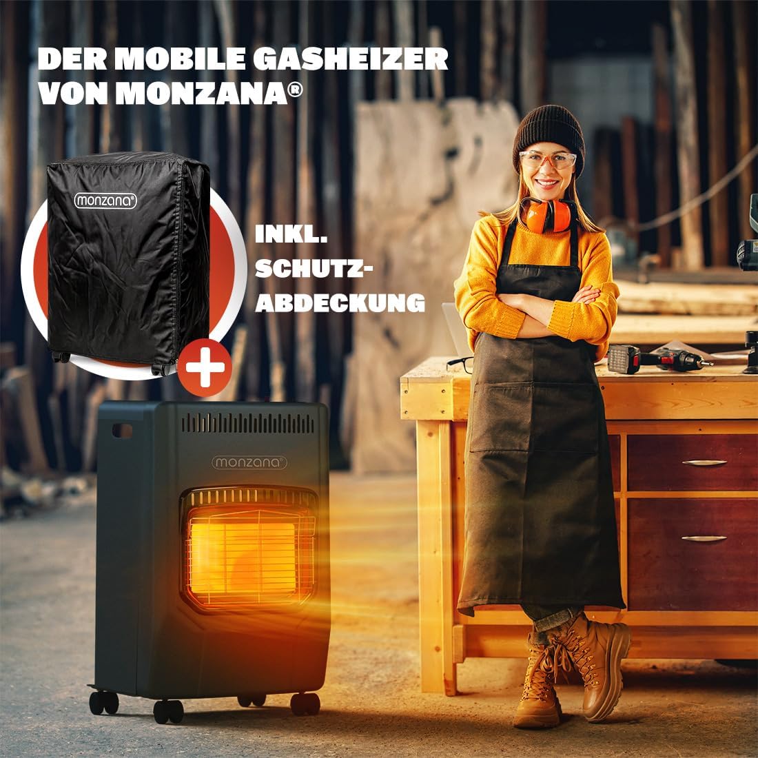 MONZANA® Gasheizung GH4500 Innenräume 4200W Gasofen 3 Heizstufen inkl. 50cm Gasschlauch Gasdruckregler Keramikheizplatten Camping Gasheizofen mobil — Ansicht 2