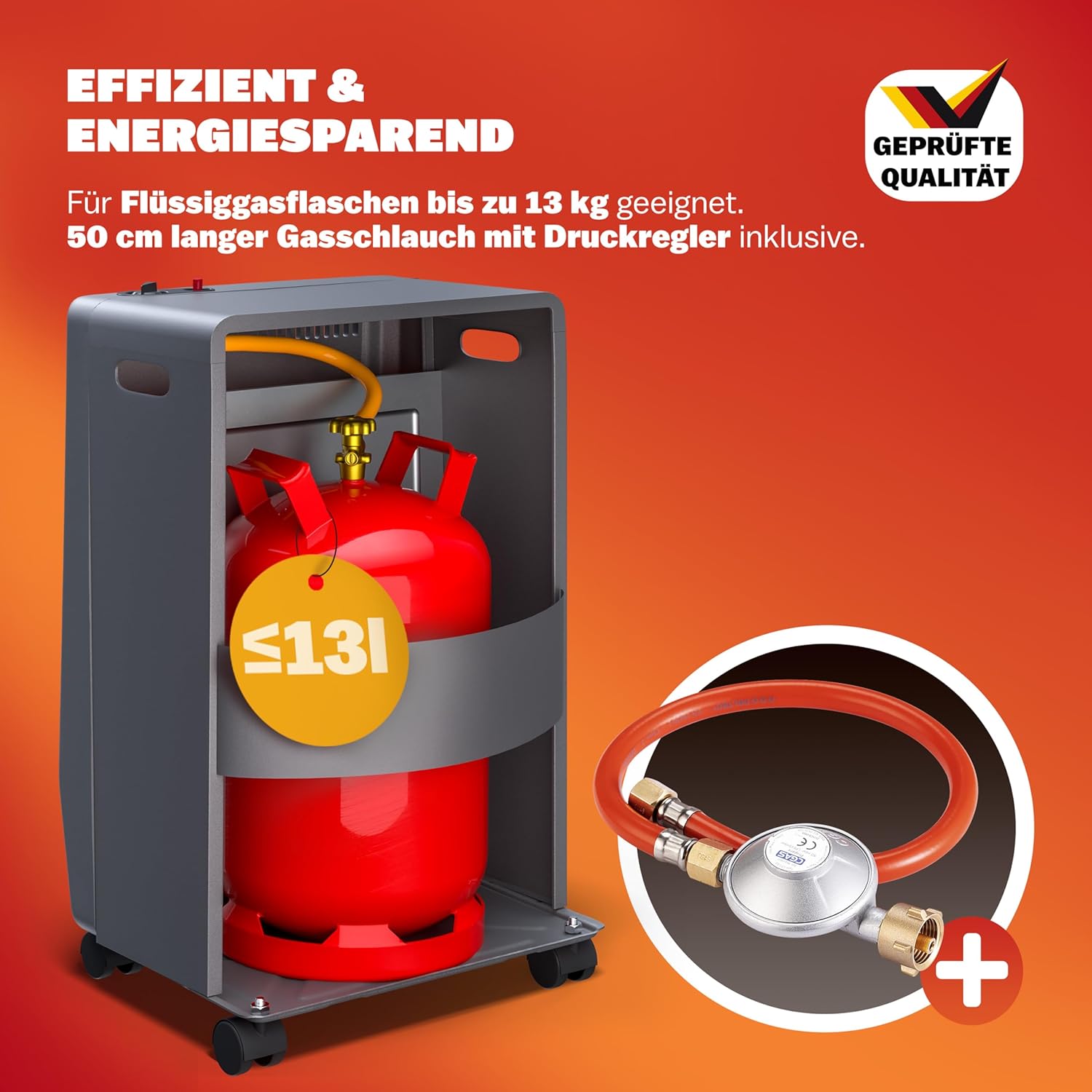 MONZANA® Gasheizung GH4500 Innenräume 4200W Gasofen 3 Heizstufen inkl. 50cm Gasschlauch Gasdruckregler Keramikheizplatten Camping Gasheizofen mobil — Ansicht 5