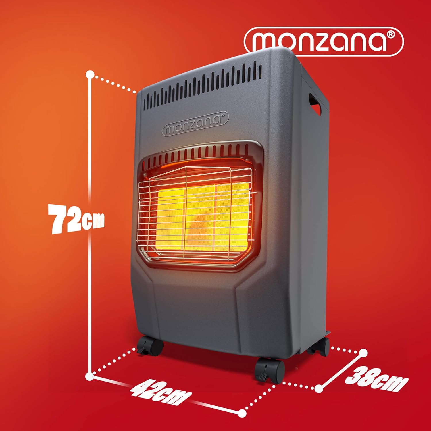 MONZANA® Gasheizung GH4500 Innenräume 4200W Gasofen 3 Heizstufen inkl. 50cm Gasschlauch Gasdruckregler Keramikheizplatten Camping Gasheizofen mobil — Ansicht 6
