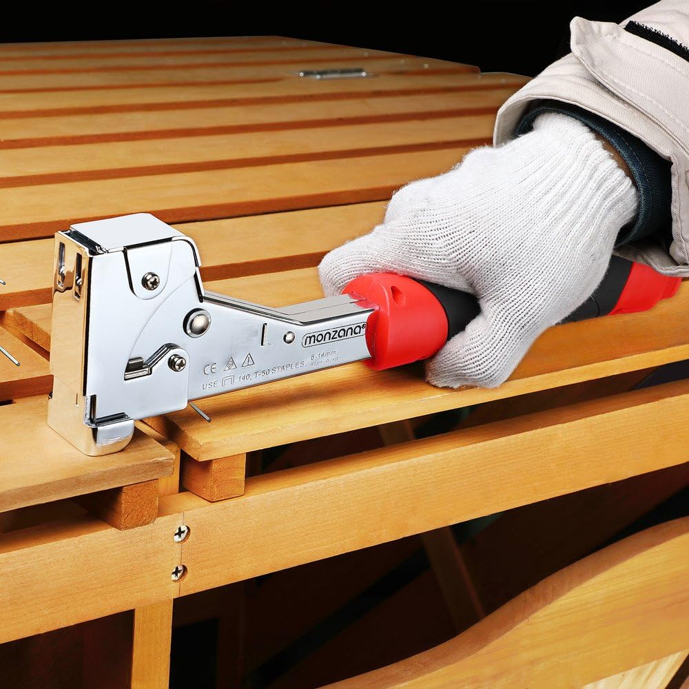 MONZANA® Hammertacker Stahl rostfrei 6-14mm 500 Klammern Klammerzieher Schiebeverriegelung Schlagtacker Handtacker Tacker — Ansicht 2