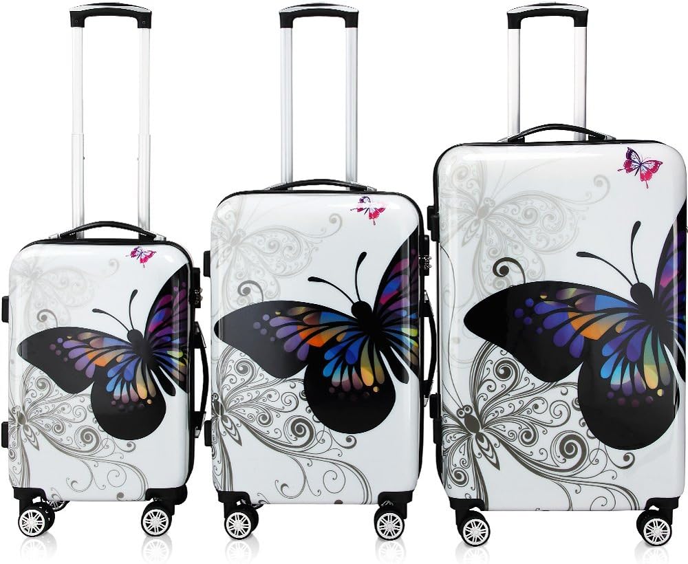 MONZANA® Hartschalenkoffer Set Butterfly Basic Reisekoffer Trolley Koffer ABS Zwilllingsrolle Alu-Teleskopgriff Schloss