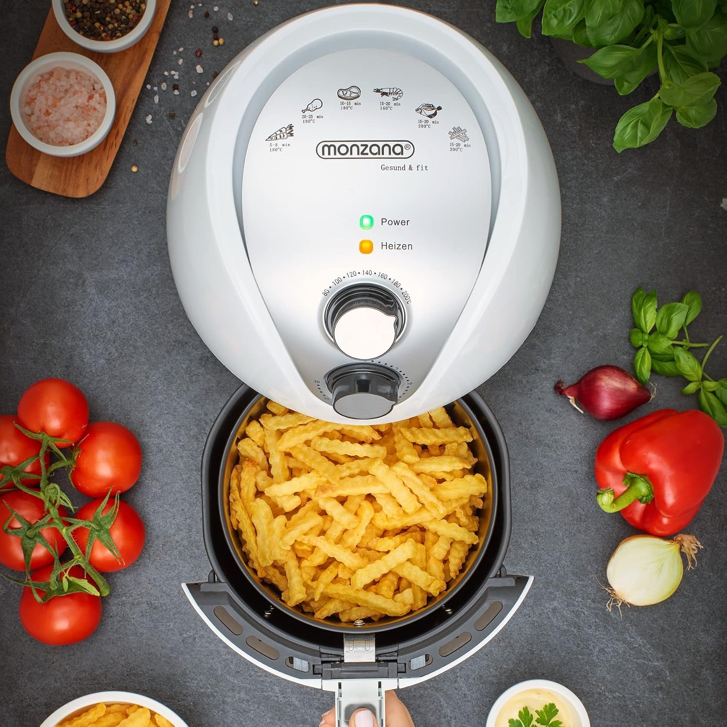 MONZANA® Heißluftfritteuse 3,6L Edelstahl - Air Fryer Mit Antihaftbeschichtung, Timereinstellung, Temperatureinstellung 80-200°C, 1500W, Spülmaschinengeeignet, Automatische Abschaltung — Ansicht 2