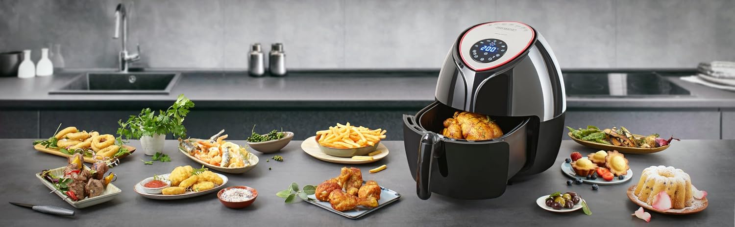 MONZANA® Heißluftfritteuse 6,5 Liter inkl. Kuchenform Pizzapfanne Grillrost Heißluftofen 1850 W ohne Fett Öl Küche Rezeptheft Kunststoff Schwarz — Ansicht 3