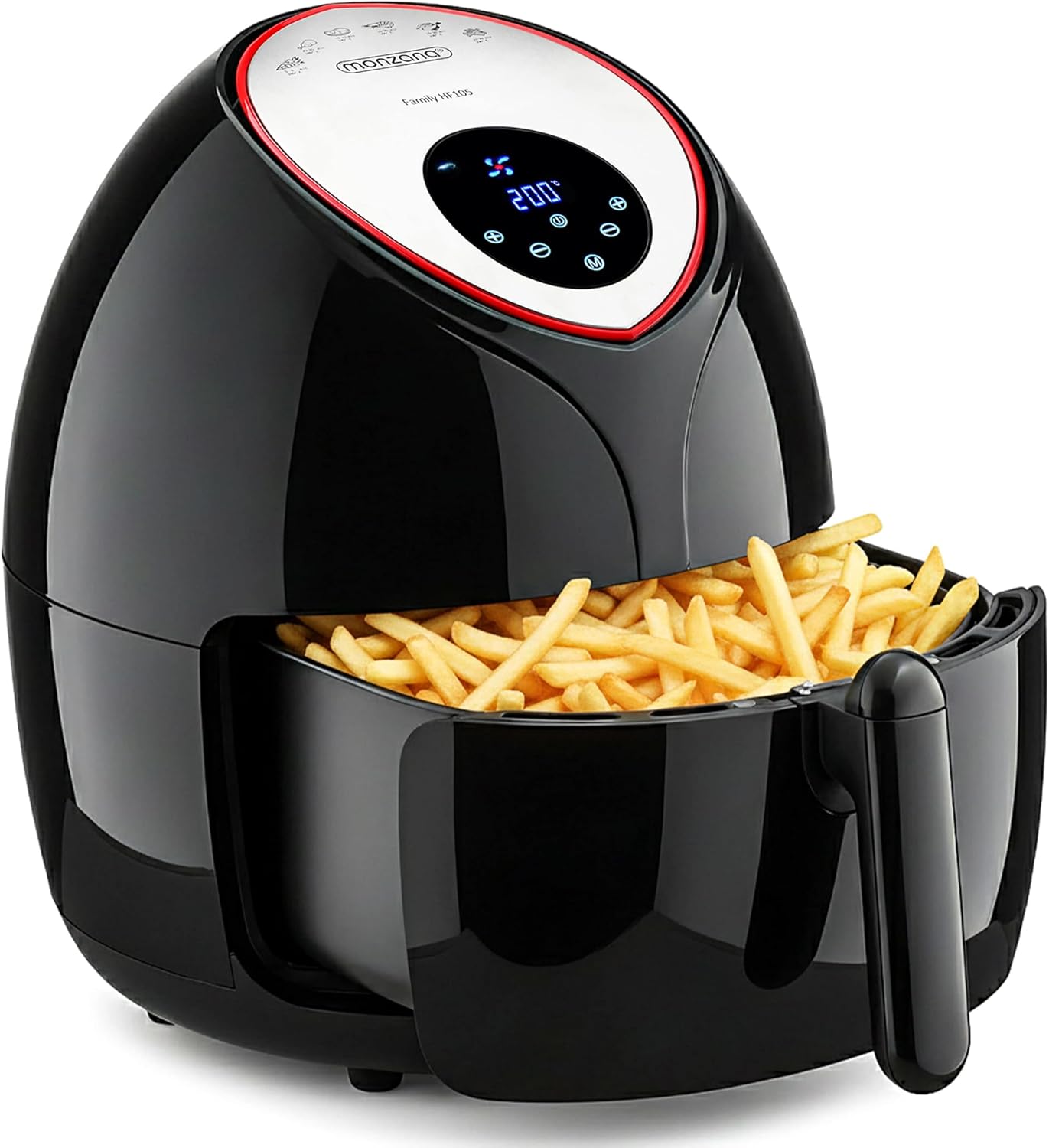 MONZANA Heißluftfritteuse 6,5L XXL 9in1 fettarm digitales LED Touch-Display Timer & Temperatur 80-200 °C Rezeptheft Heißluftofen Fritteuse schwarz