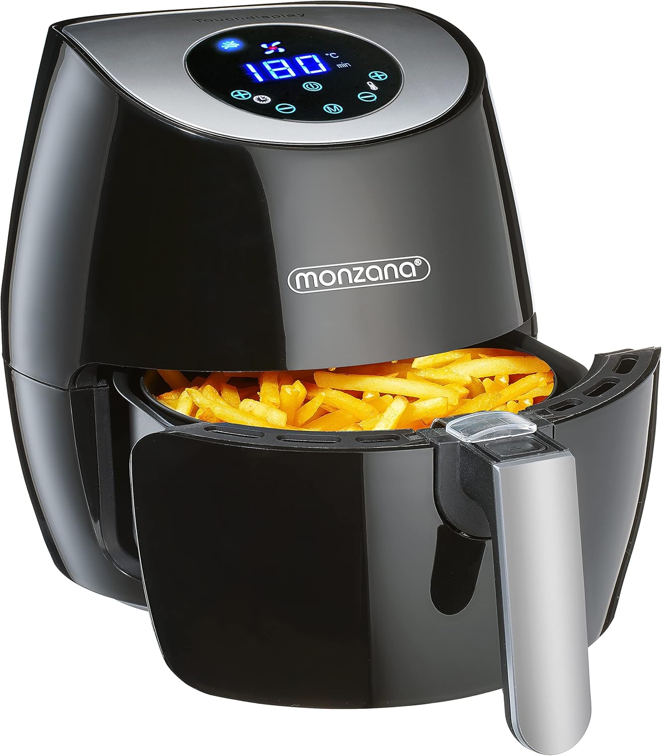 MONZANA® Heißluftfritteuse Digitales LED Touch Display 3,6L Ohne Öl Fett 6 Programme Antihaftbeschichteter Frittierkorb Fritteuse Heißluftofen Schwarz