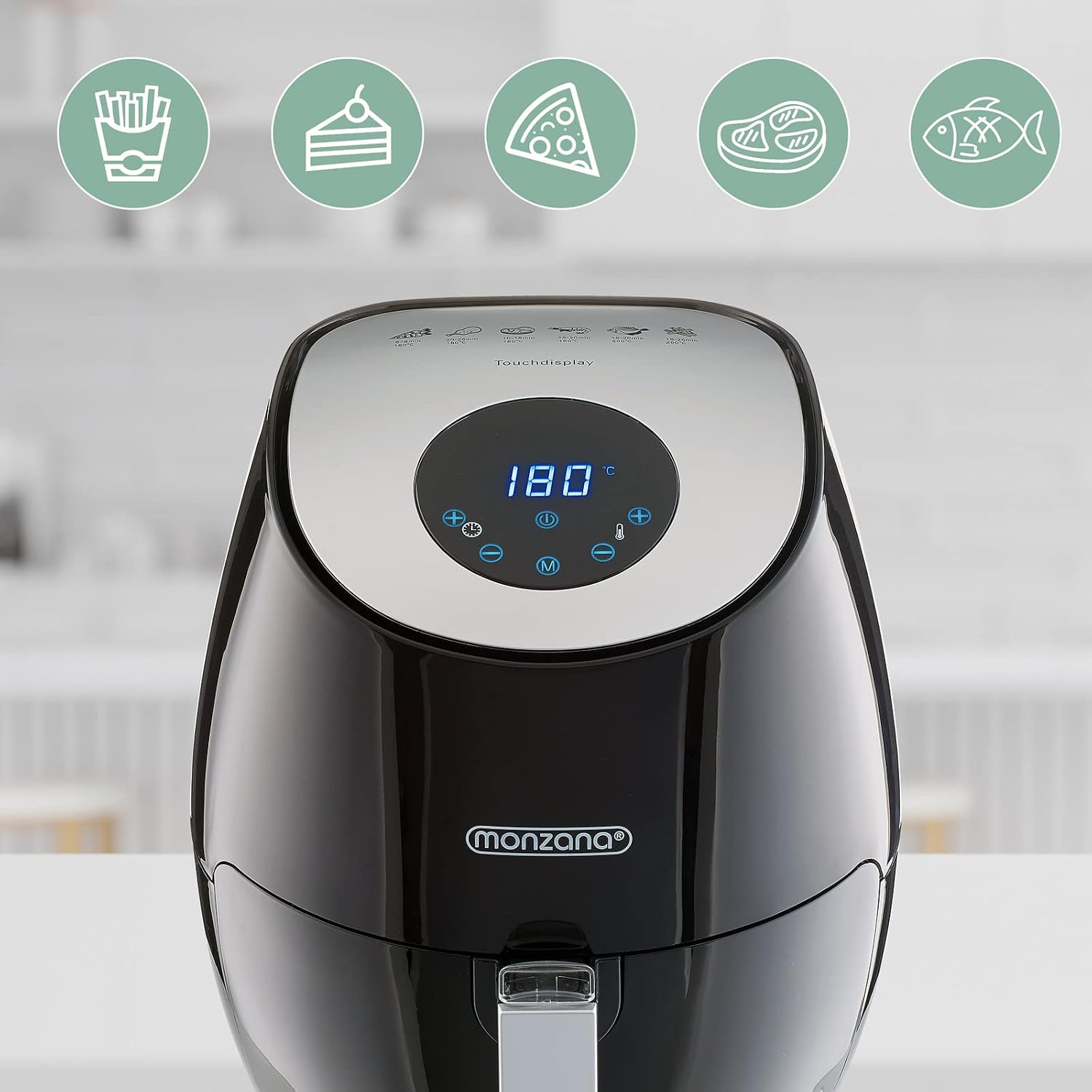 MONZANA® Heißluftfritteuse Digitales LED Touch Display 3,6L Ohne Öl Fett 6 Programme Antihaftbeschichteter Frittierkorb Fritteuse Heißluftofen Schwarz — Ansicht 4