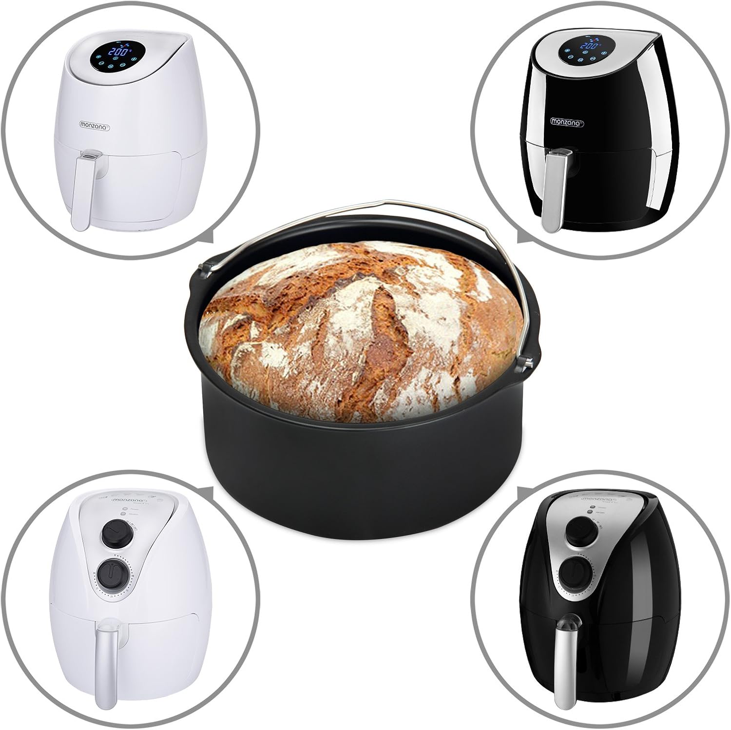 MONZANA® Heißluftfritteuse Universal Backzubehör 1200 ml Spülmaschinengeeignet Brotbackkorb Antihaftbeschichtung Backform Schwarz — Ansicht 2