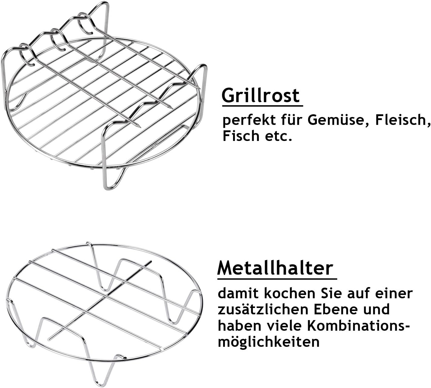 MONZANA® Heißluftfritteuse Zubehör 8tlg. Fritteuse Set inkl. Brotbackkorb 3,6L Pizzapfanne Silikonpfanne Grillrost Spieße — Ansicht 4