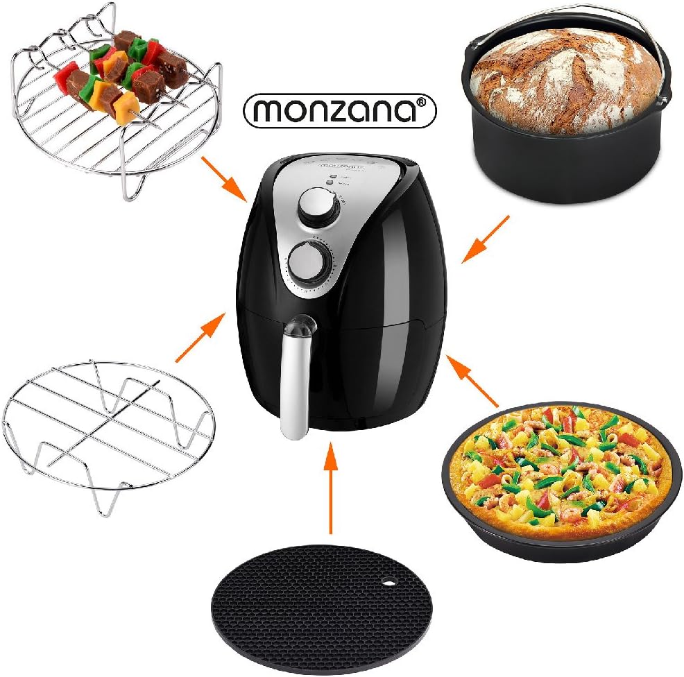 MONZANA® Heißluftfritteuse Zubehör 8tlg. Fritteuse Set inkl. Brotbackkorb 3,6L Pizzapfanne Silikonpfanne Grillrost Spieße — Ansicht 5
