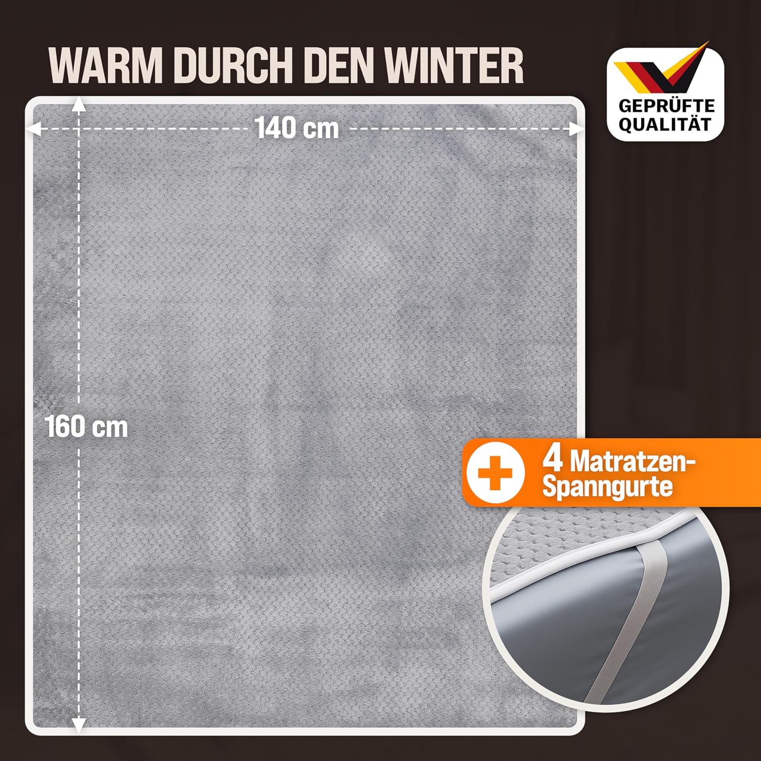 Monzana® Heizdecke Wärmeunterbett 160x140cm Timer Coral Fleece 2x60W grau Doppelheizdecke Überhitzungsschutz waschbar — Ansicht 3
