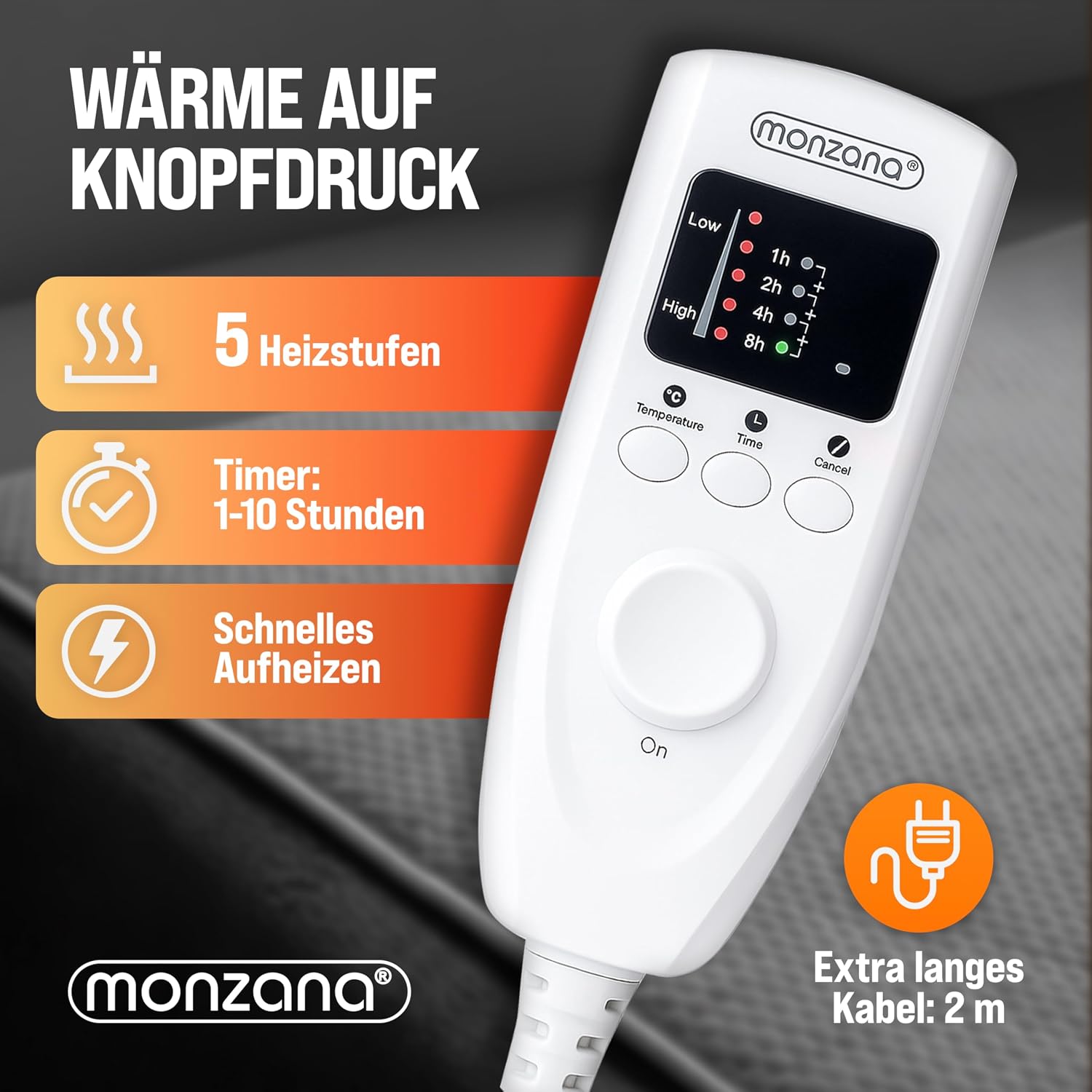 Monzana® Heizdecke Wärmeunterbett 160x140cm Timer Coral Fleece 2x60W grau Doppelheizdecke Überhitzungsschutz waschbar — Ansicht 4