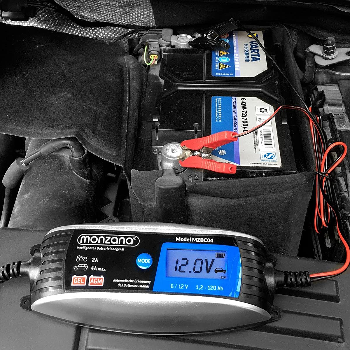 MONZANA® KFZ Batterieladegerät vollautomatisch 6V 12V LCD-Bildschirm Temperaturkompensation Erhaltungsladung intelligentes Ladegerät für Auto Motorrad — Ansicht 2