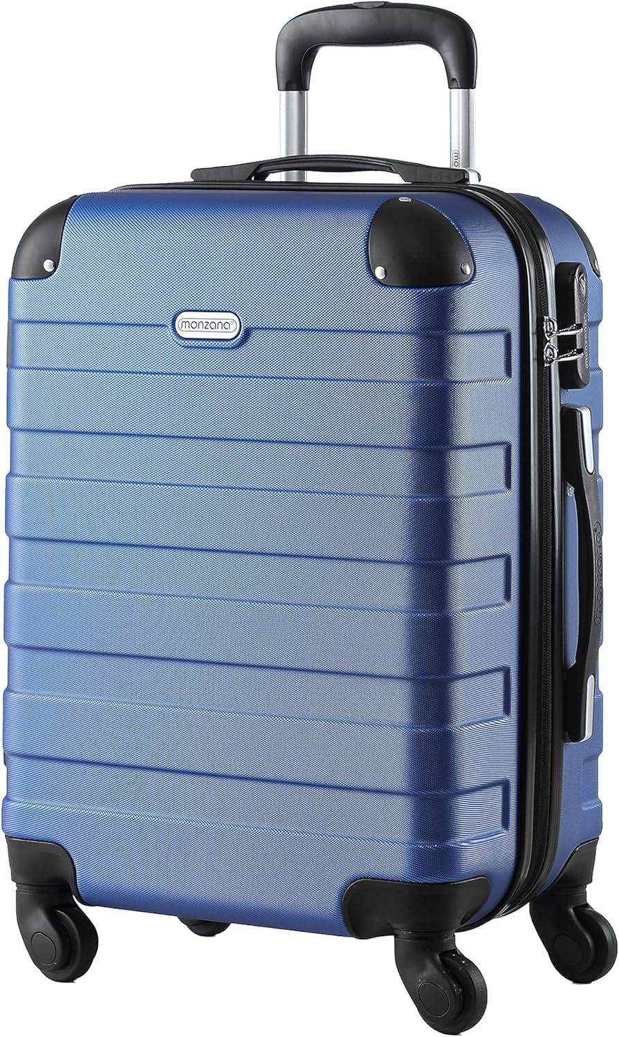 Monzana® Koffer Essential Größe XL Reisekoffer 120 Liter Volumen Hartschale Gel-Griffe 4 Rollen Kantenschutz Hardcase Schloss Füße Trolley Rollkoffer Blau