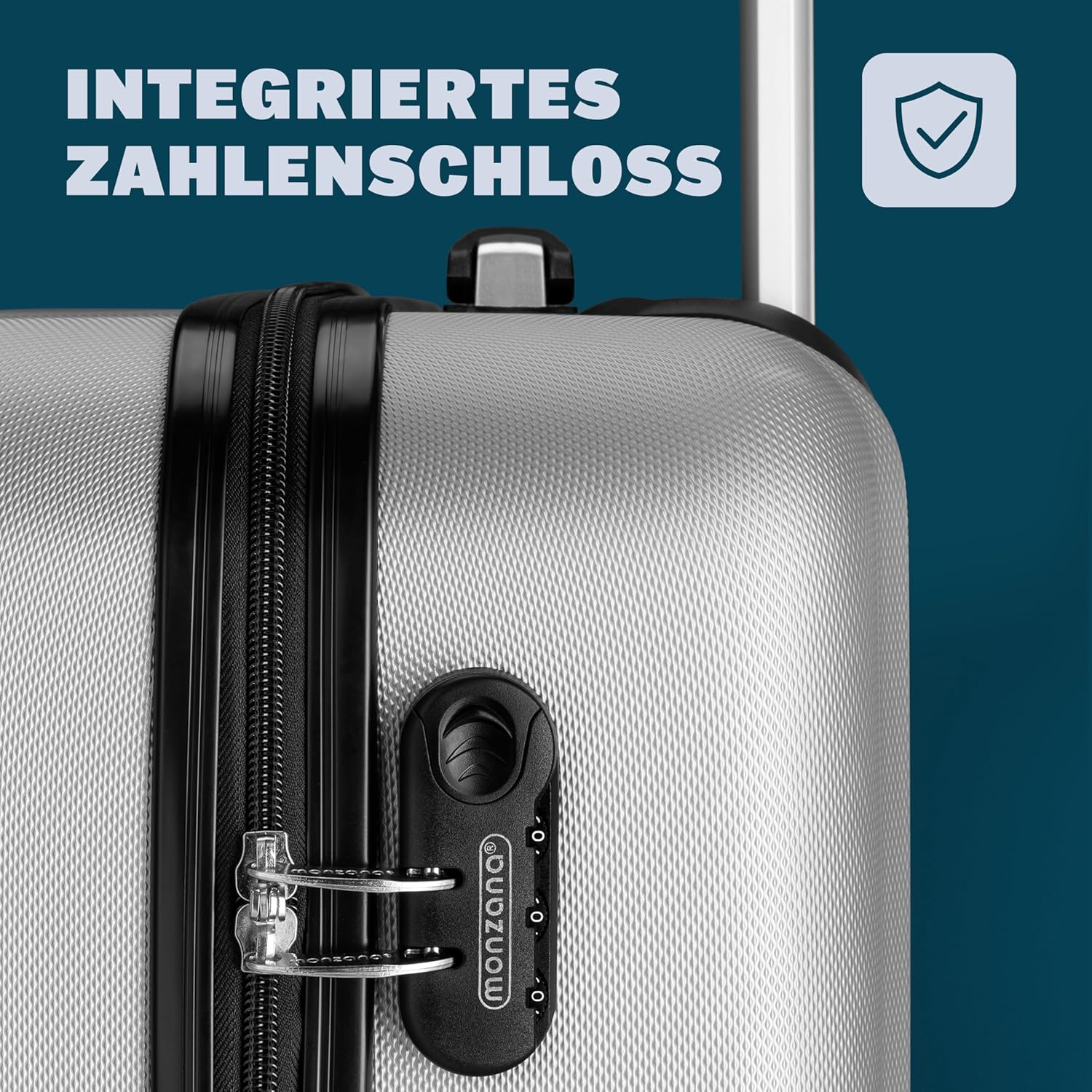 Monzana® Koffer Handgepäck ABS Hard Case 4 Rollen Teleskopgriff Zahlenschloss Kantenschutz Reisekoffer Hartschalenkoffer Rollkoffer Trolley Silber XL — Ansicht 6