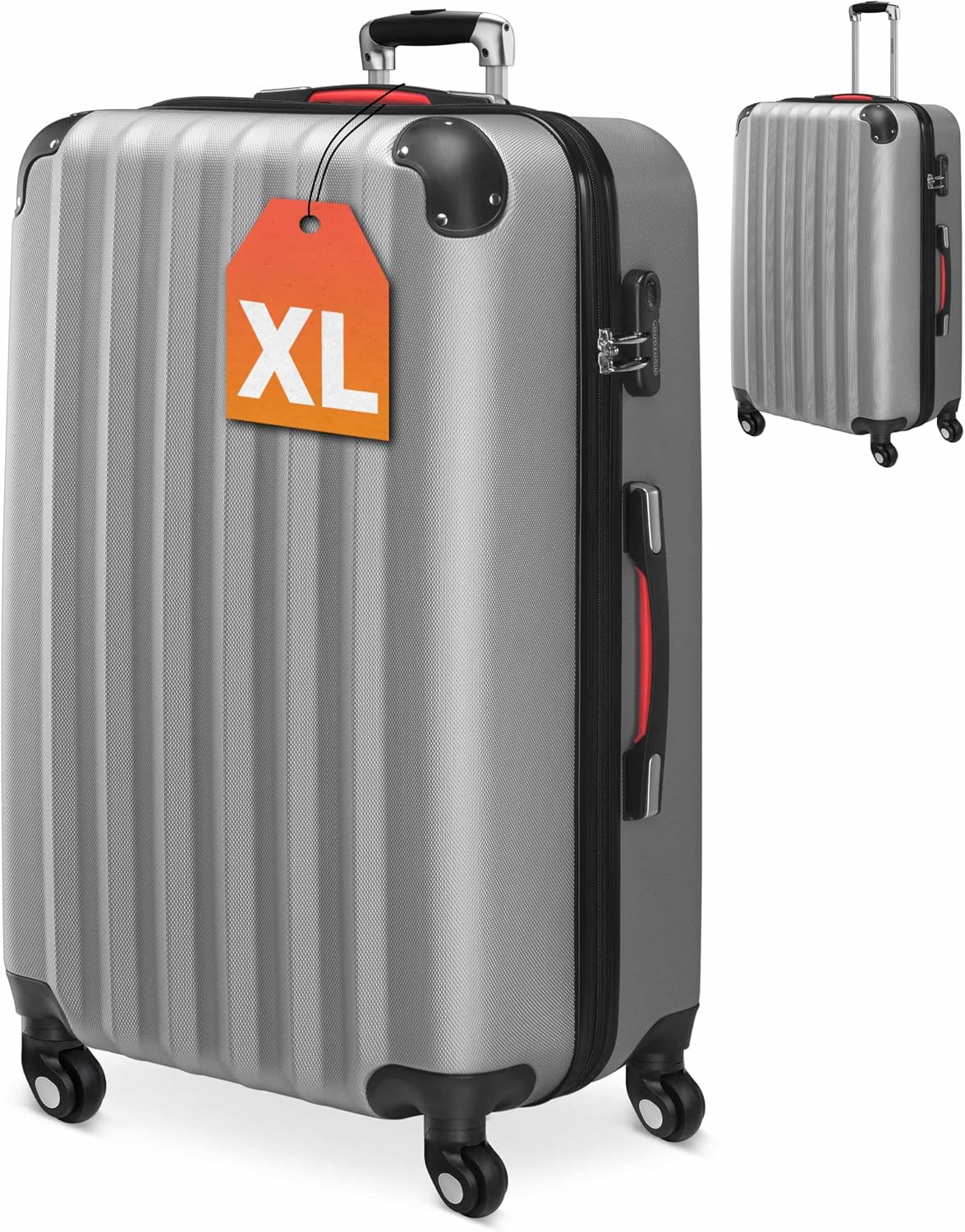Monzana® Koffer Handgepäck ABS Hard Case 4 Rollen Teleskopgriff Zahlenschloss Kantenschutz Reisekoffer Hartschalenkoffer Rollkoffer Trolley Silber XL