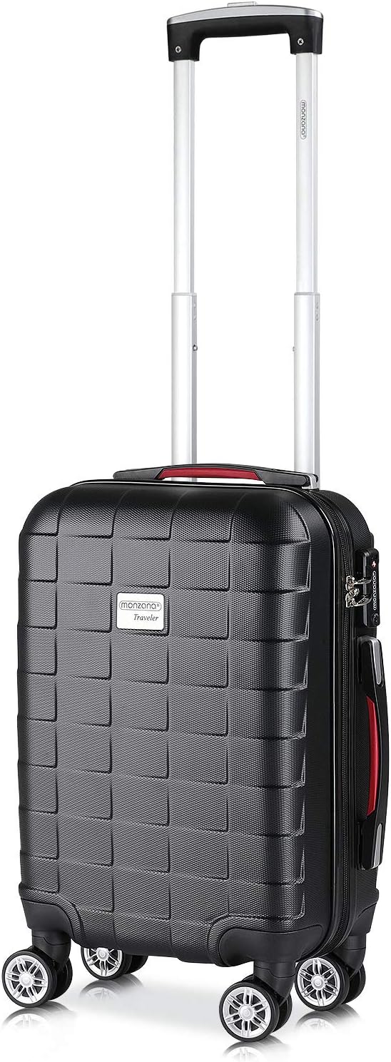 MONZANA Koffer Handgepäck Trolley mit TSA Schloss Zwillingsrollen Teleskopgriff Standfüße Größe M schwarz Reisekoffer Rollkoffer — Ansicht 2