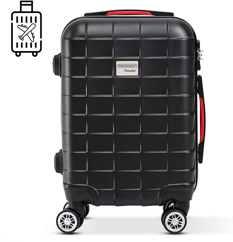 MONZANA Koffer Handgepäck Trolley mit TSA Schloss Zwillingsrollen Teleskopgriff Standfüße Größe M schwarz Reisekoffer Rollkoffer — Ansicht 3