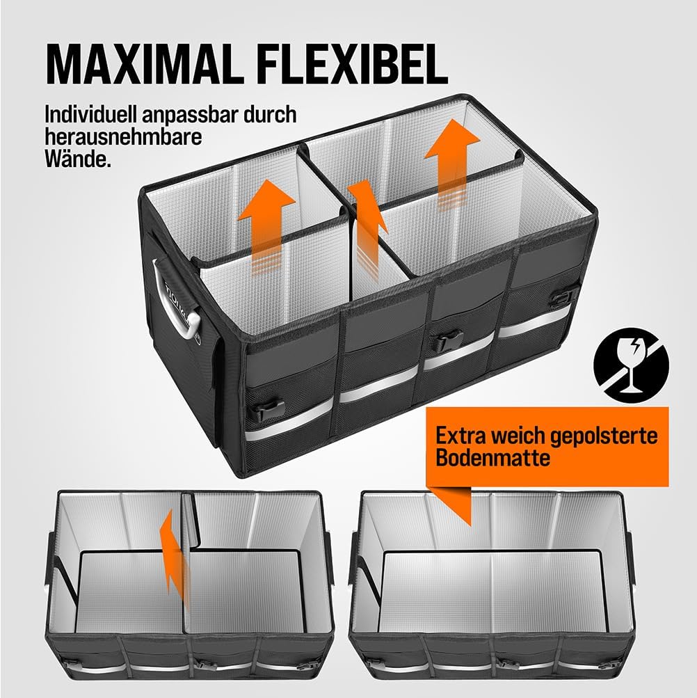 Monzana® Kofferraum Organizer Deckel 68L Isolierung Alu-Griffe Trennwände Wasserdicht Faltbar MDF Wände Rutschfest Kofferraumtasche Kühltasche Faltbox — Ansicht 3