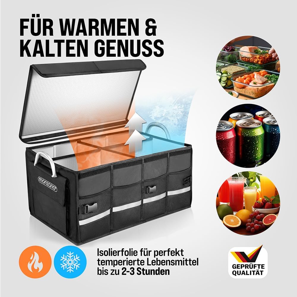 Monzana® Kofferraum Organizer Deckel 68L Isolierung Alu-Griffe Trennwände Wasserdicht Faltbar MDF Wände Rutschfest Kofferraumtasche Kühltasche Faltbox — Ansicht 5