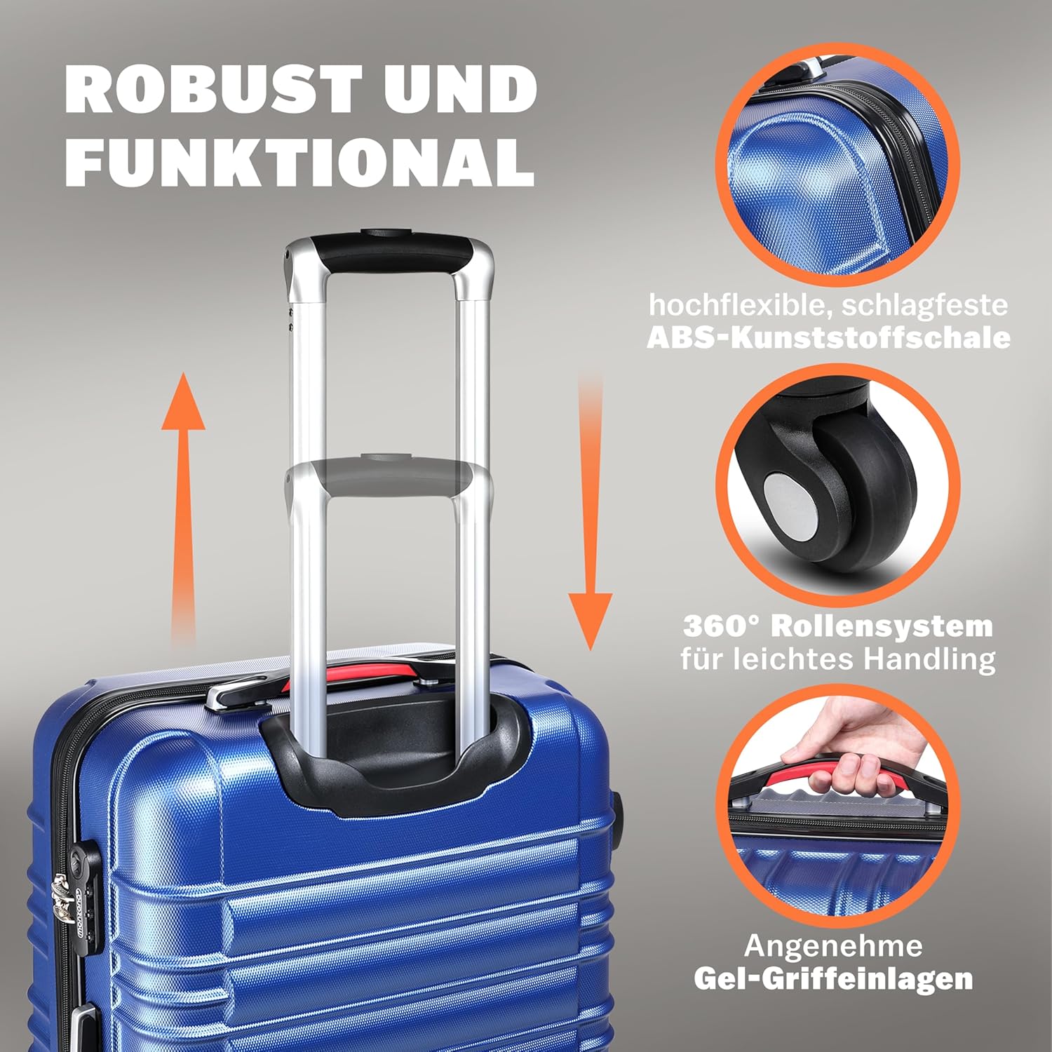 Monzana® Kofferset 4tlg Hartschalen Koffer S-M-L-XL Gel-Griffe 4 Rollen ABS Hardcase Schloss Füße Trolley Rollkoffer Reisekoffer Set Navy — Ansicht 3
